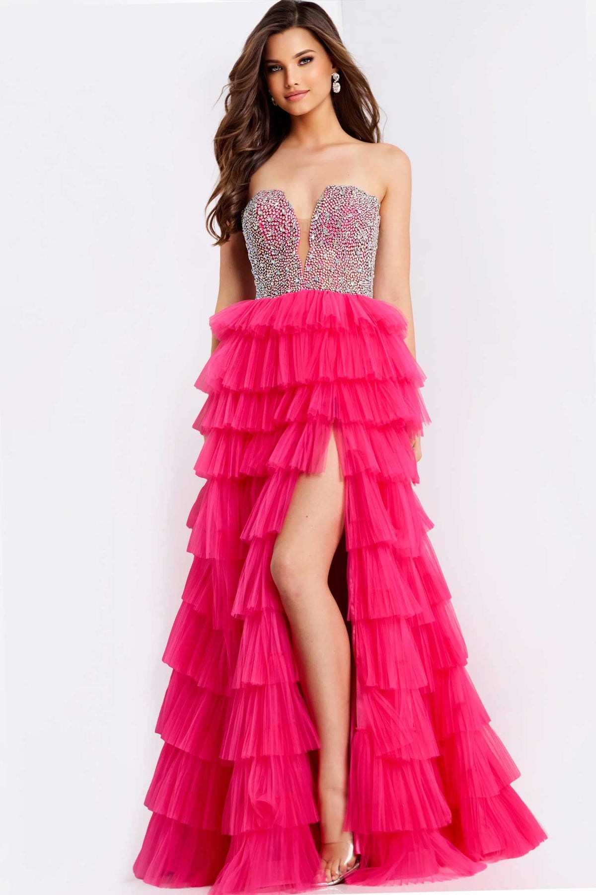 Jovani 44360 - Beaded Corset Strapless Ruffle Gown