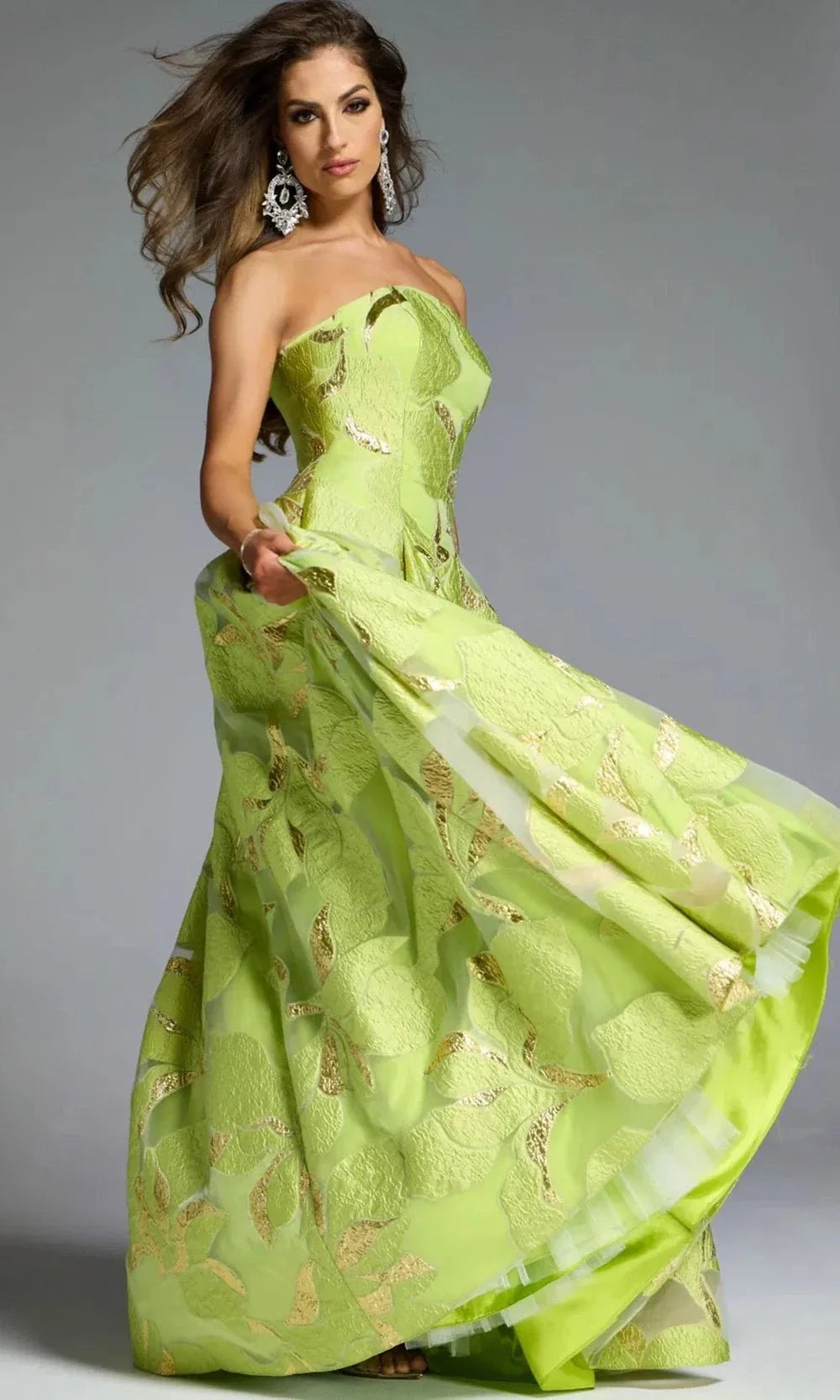 Jovani 44369 - Textured Floral Strapless Gown Evening Dresses