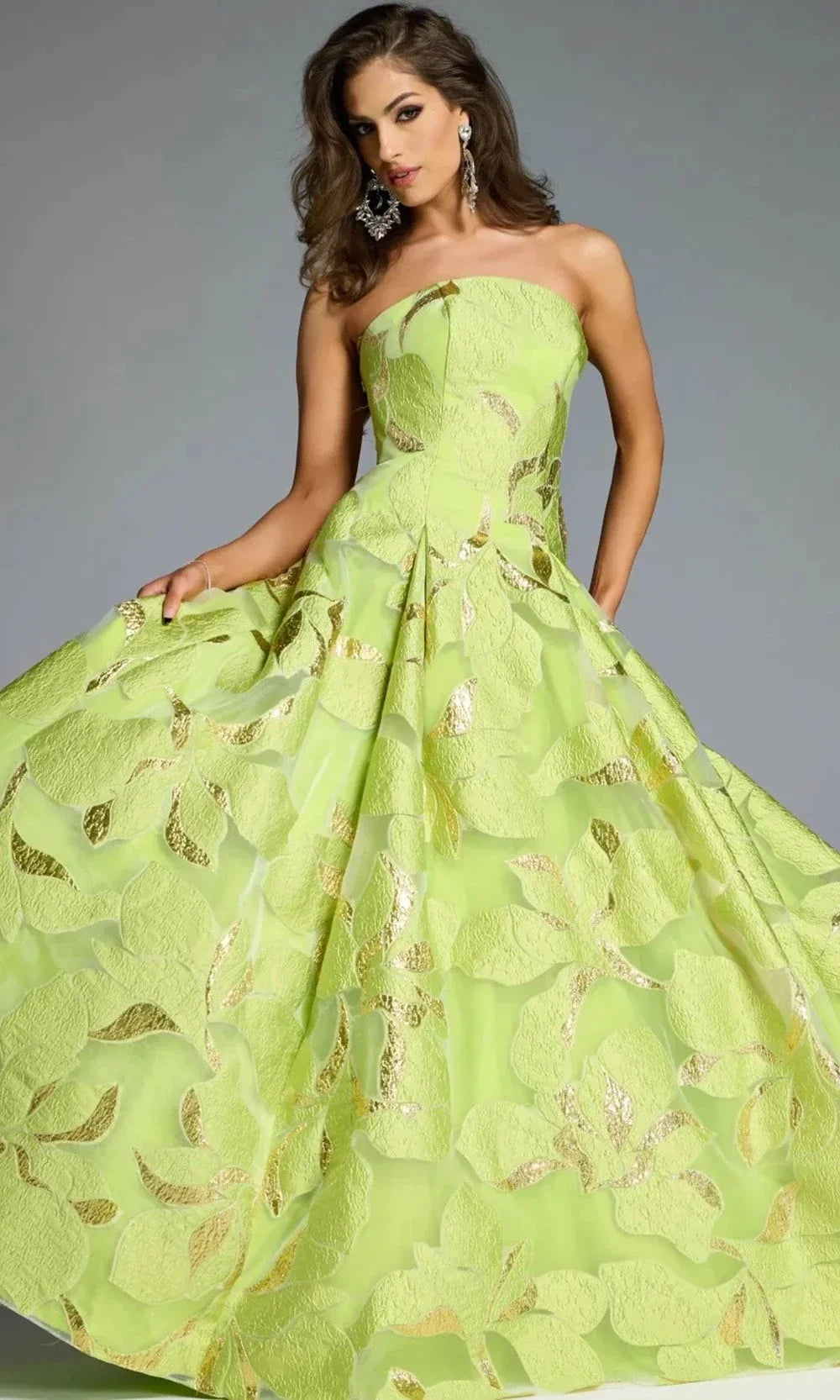 Jovani 44369 - Textured Floral Strapless Gown Evening Dresses
