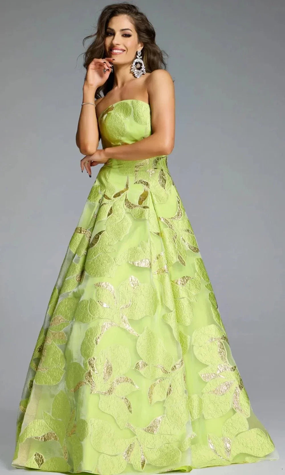 Jovani 44369 - Textured Floral Strapless Gown Evening Dresses