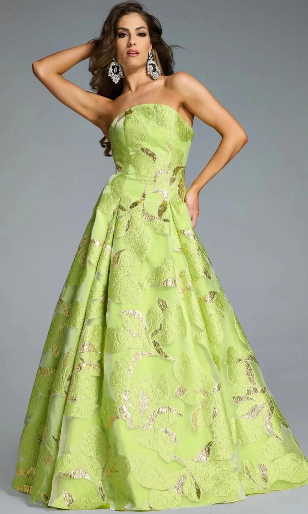 Jovani 44369 - Textured Floral Strapless Gown Evening Dresses