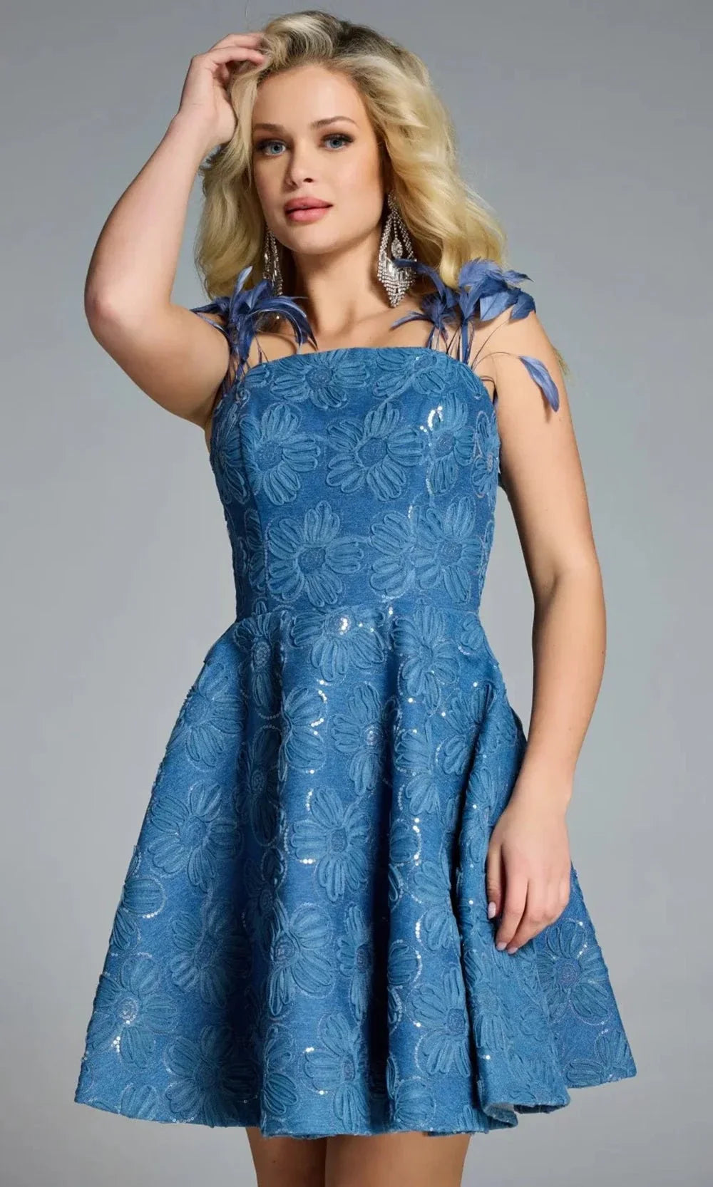 Jovani 44461 - Floral A-line Dress with Feathers Cocktail Dresses