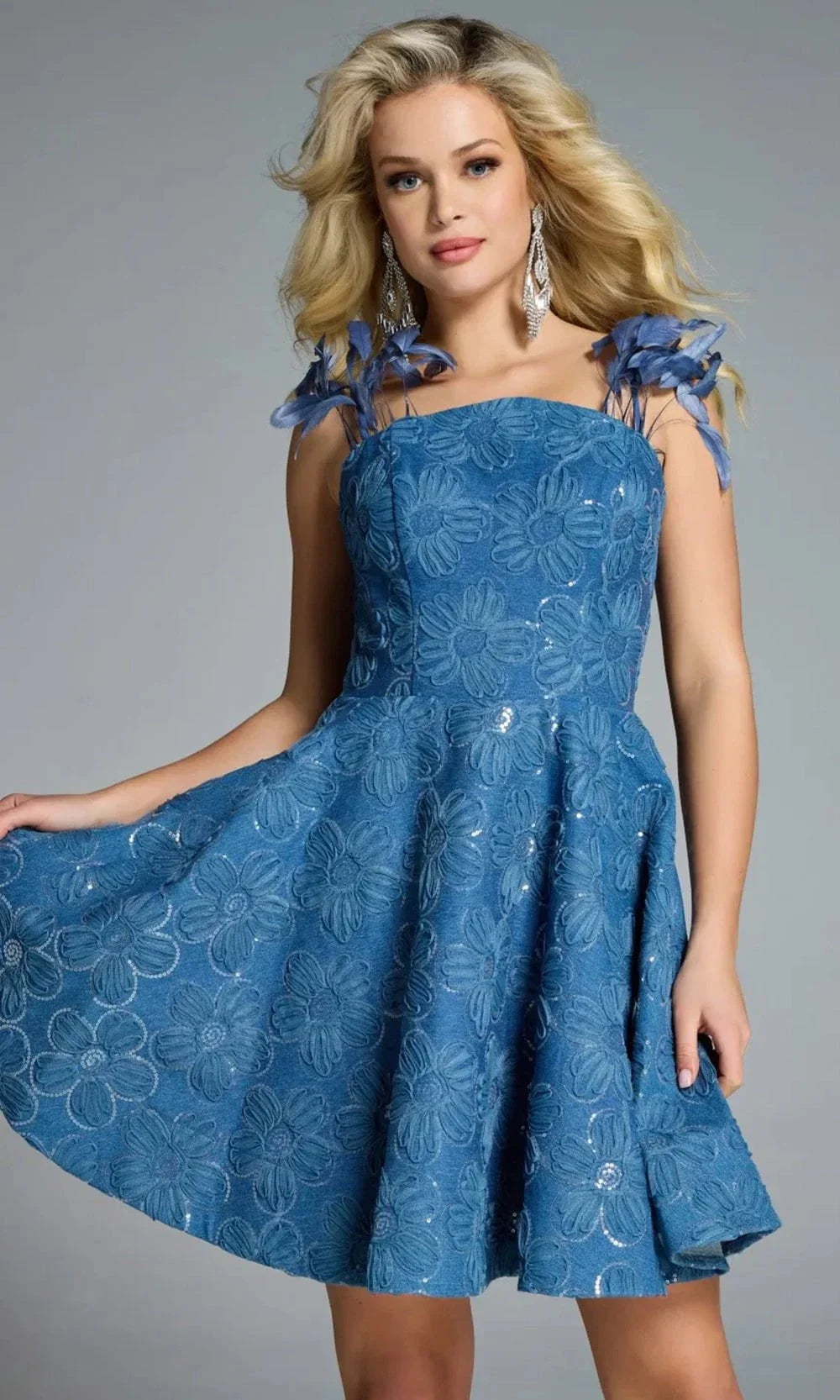 Jovani 44461 - Floral A-line Dress with Feathers Cocktail Dresses