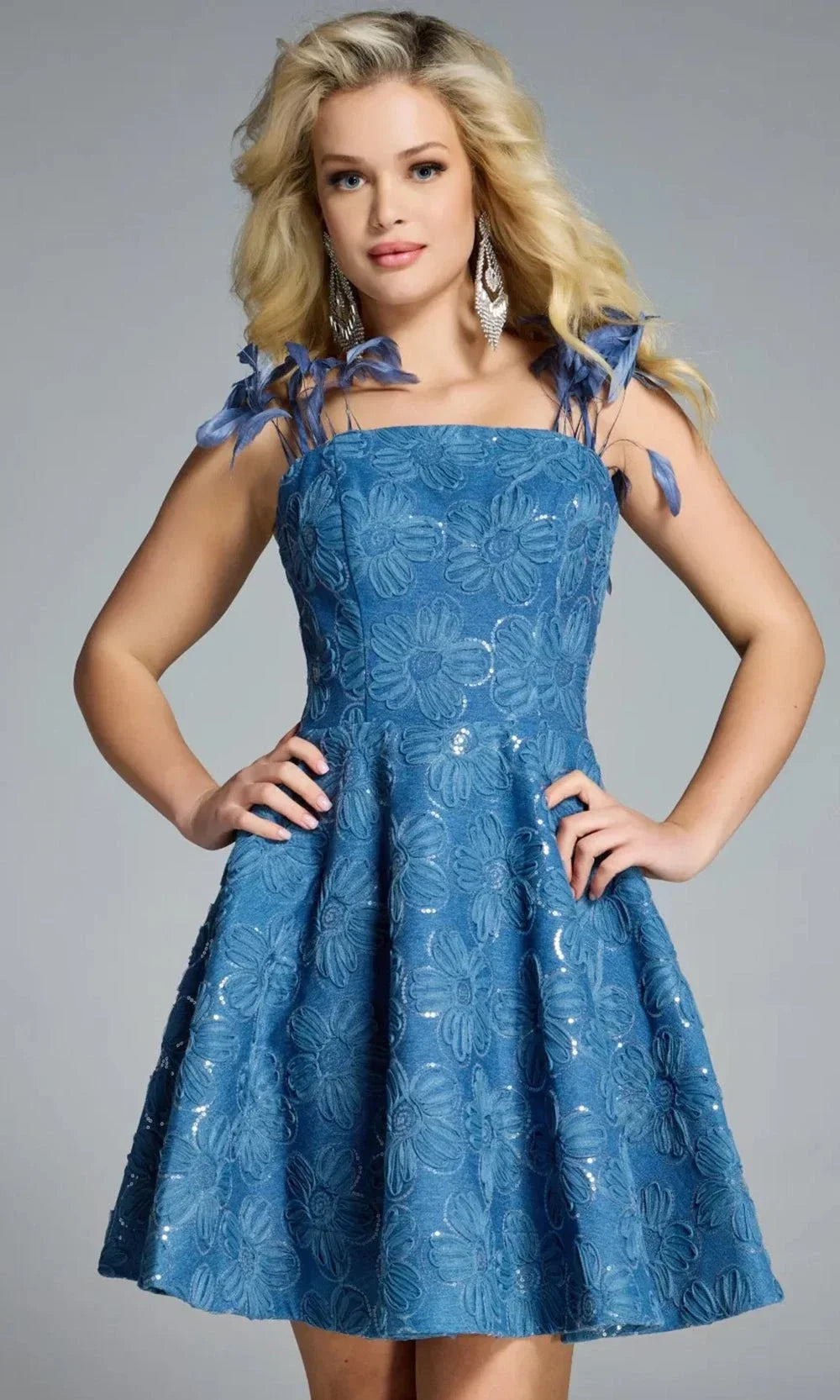 Jovani 44461 - Floral A-line Dress with Feathers Cocktail Dresses