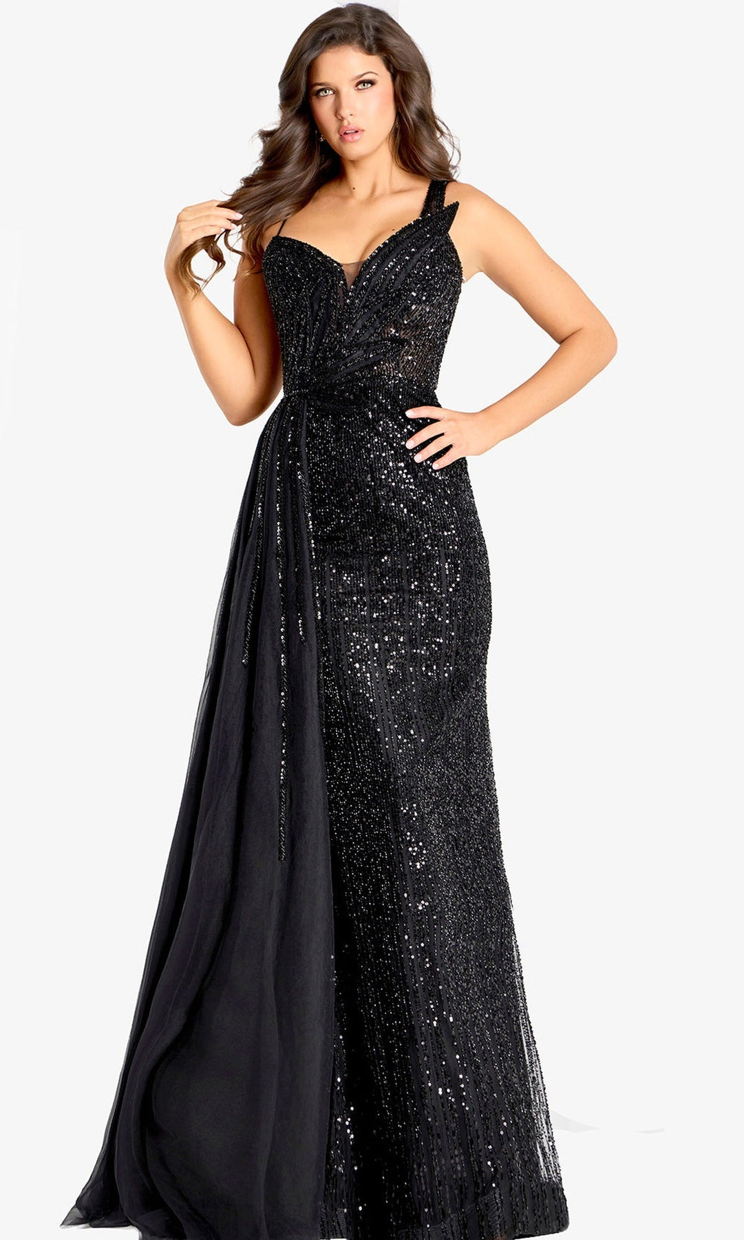 Jovani 44592 Sleeveless Sequin Ornate with Side Draped Gown