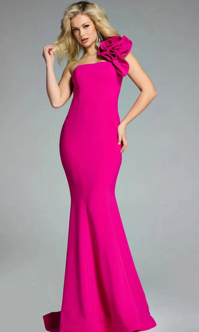 Jovani 44711 - Straight Across Long Dress with Shoulder Flower Evening Dresses