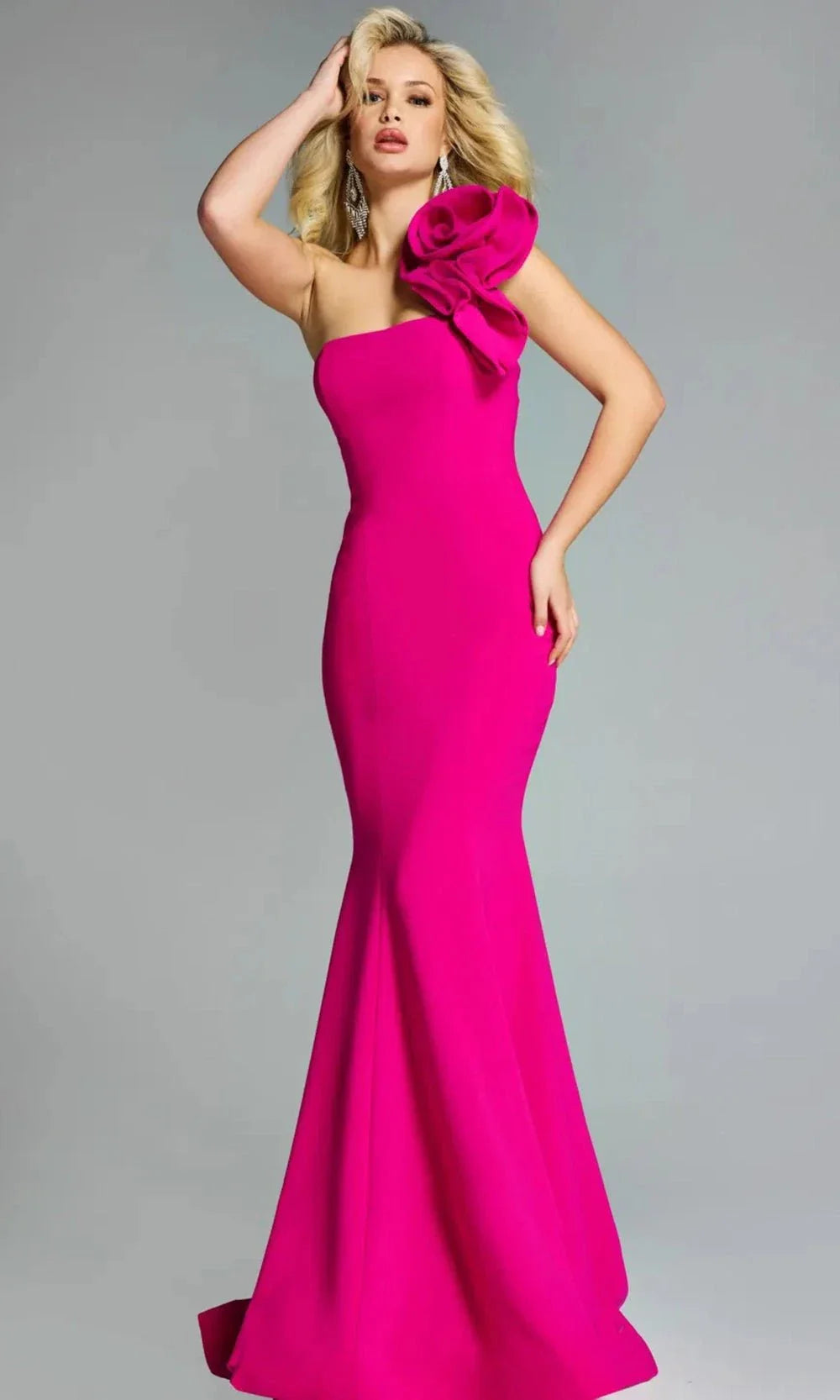 Jovani 44711 - Straight Across Long Dress with Shoulder Flower Evening Dresses