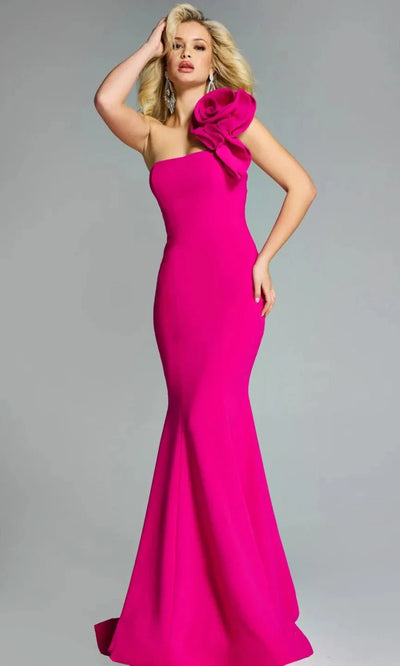 Jovani 44711 - Straight Across Long Dress with Shoulder Flower Evening Dresses