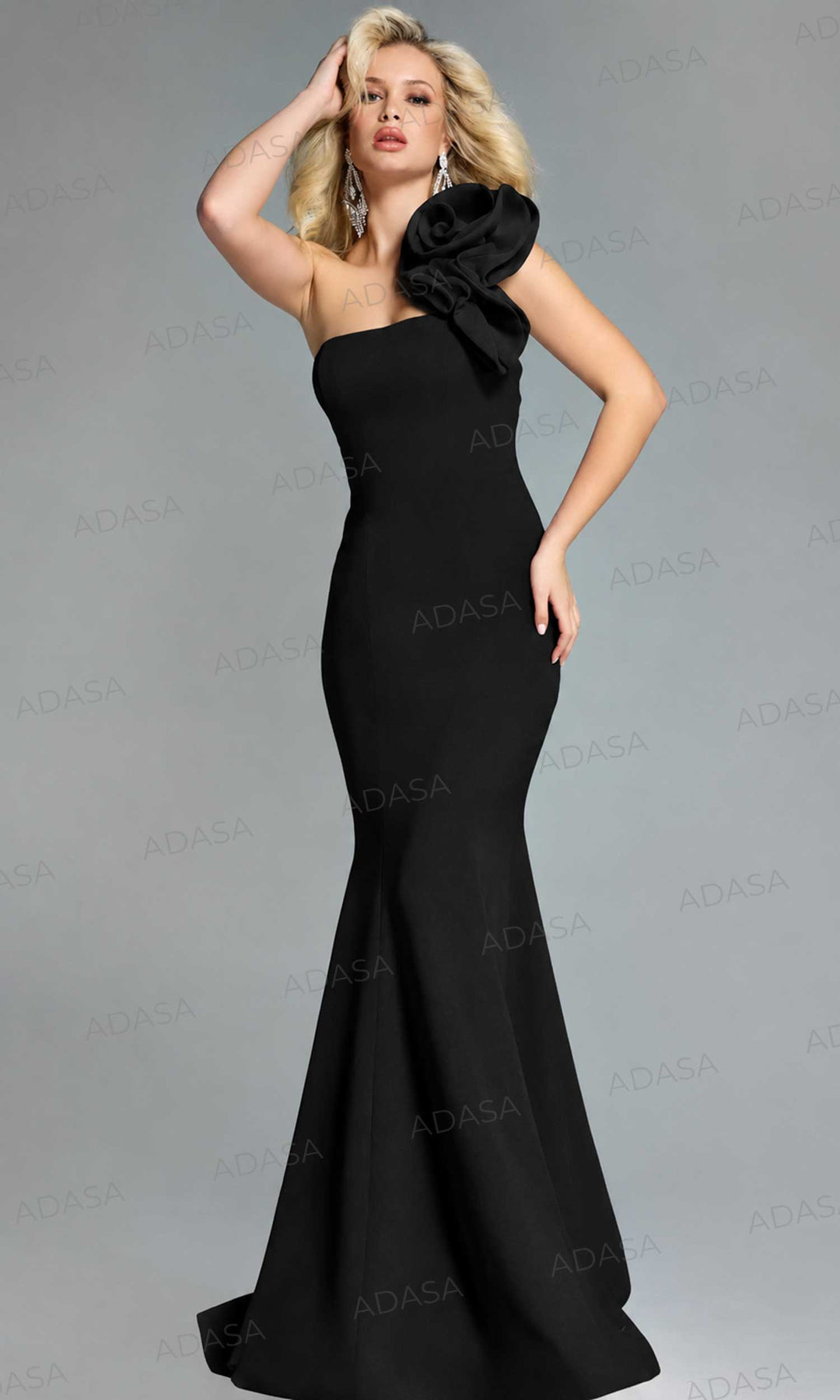 Jovani 44711 - Straight Across Long Dress with Shoulder Flower