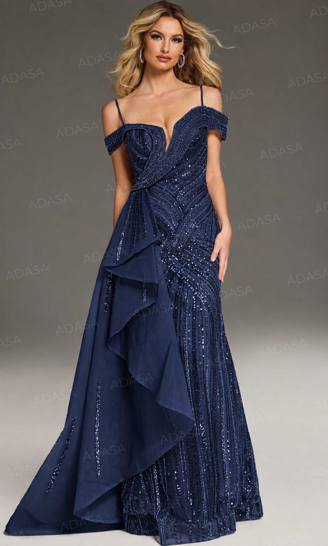 Jovani 44843 - Plunging Neck Beaded Evening Gown