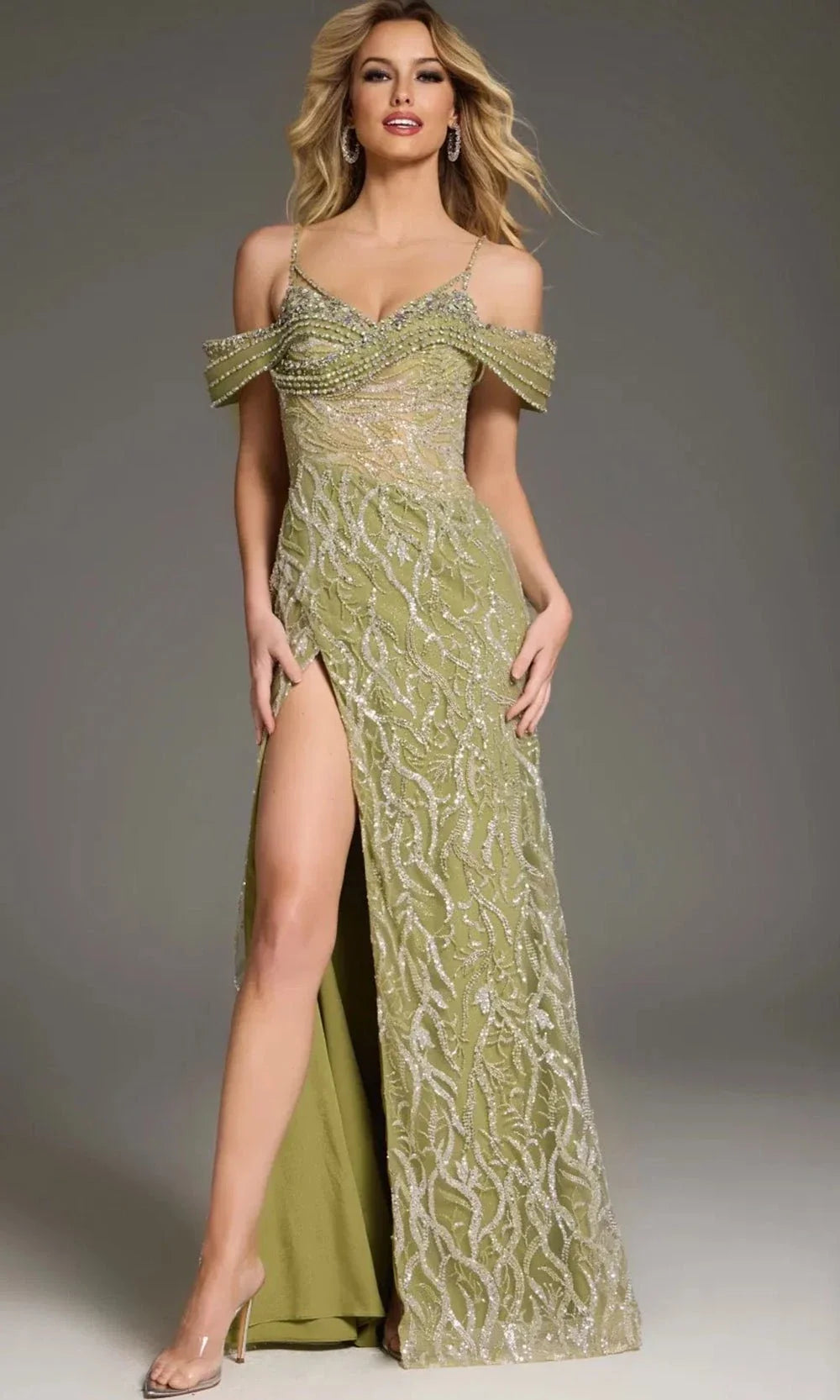 Jovani 45072 - Fully Beaded Off-Shoulder Gown Evening Dresses