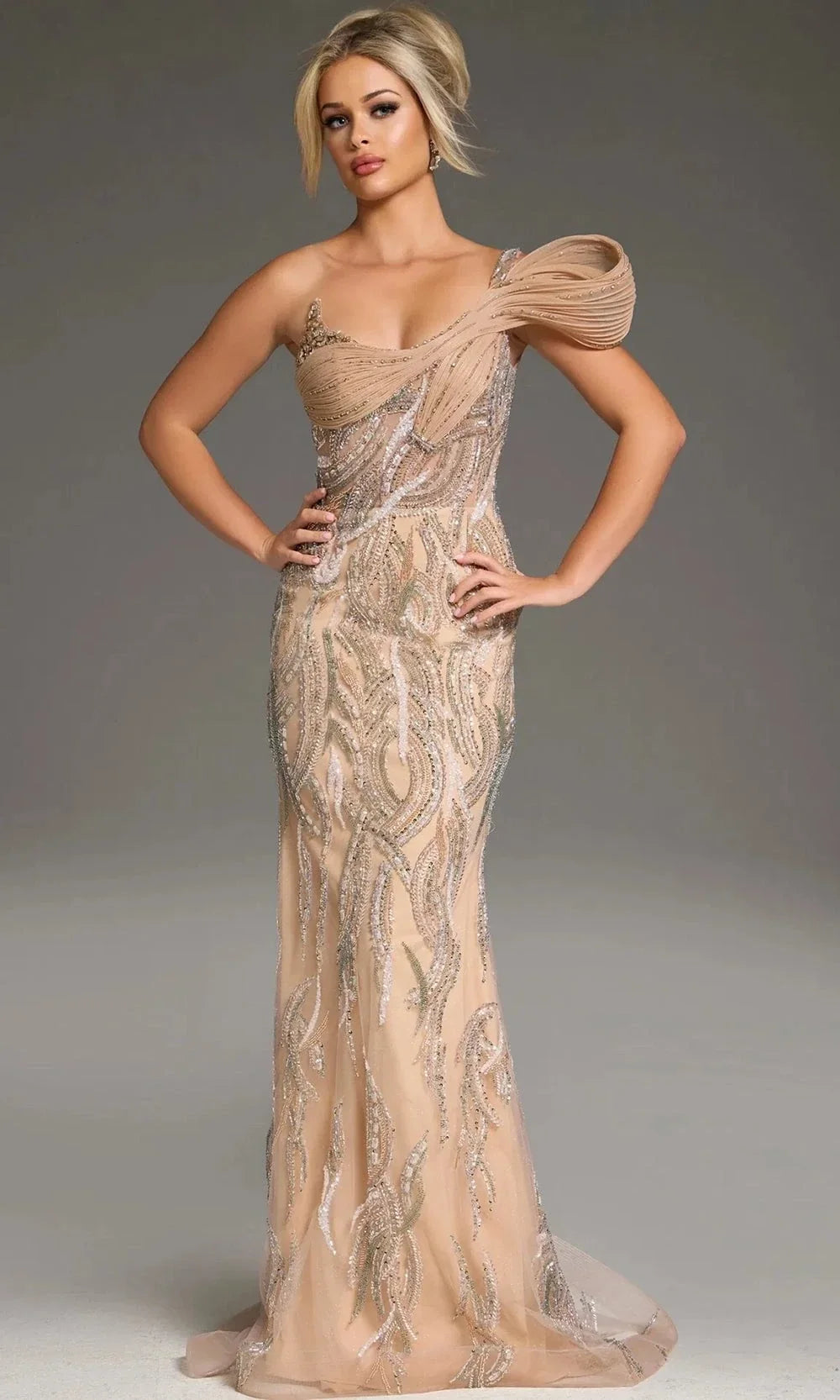 Jovani 45073 - One Shoulder Gown with Sculpted Detail Prom Dresses