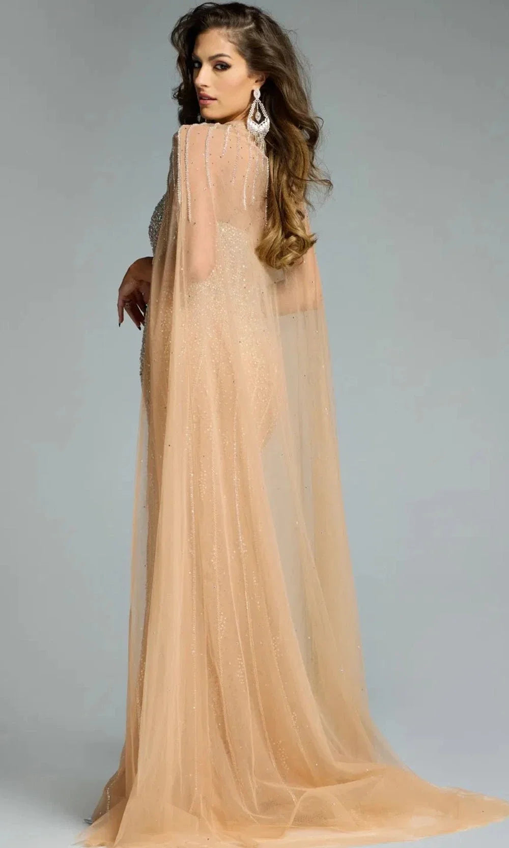 Jovani 45077 - Beaded Bodice High Neck Gown with Cape Prom Dresses