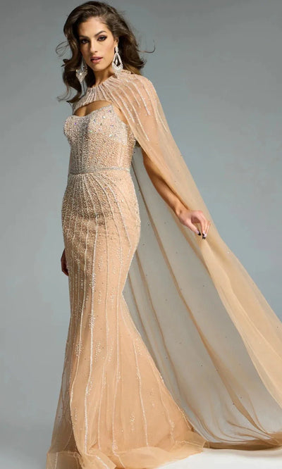 Jovani 45077 - Dramatic Cape Beaded Evening Gown Prom Dresses