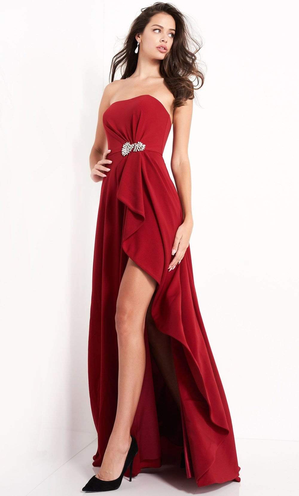 Jovani - 4517 Strapless Jewel Accent High Slit A-Line Evening Dress Evening Dresses