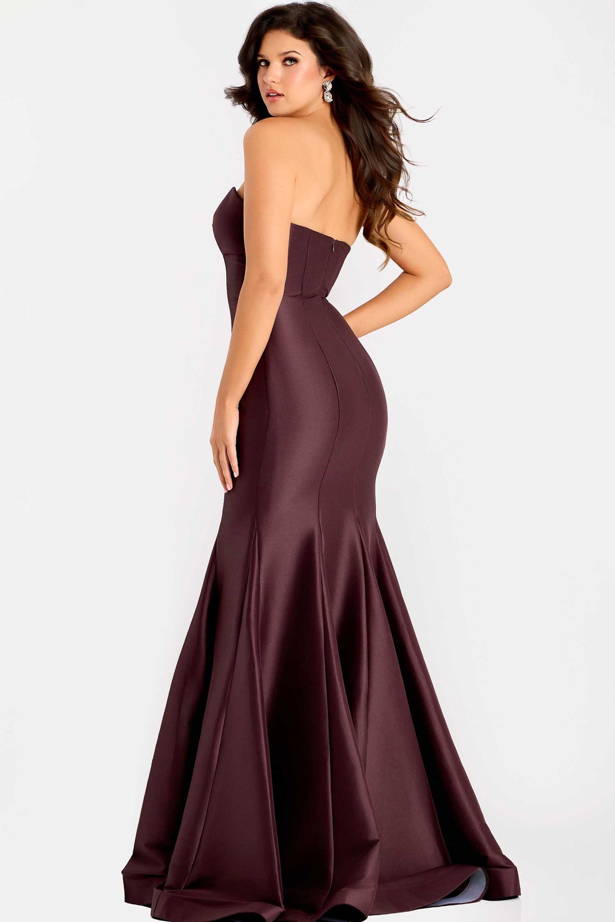 Jovani 45362 - Seamed Bodice Flared Satin Evening Gown