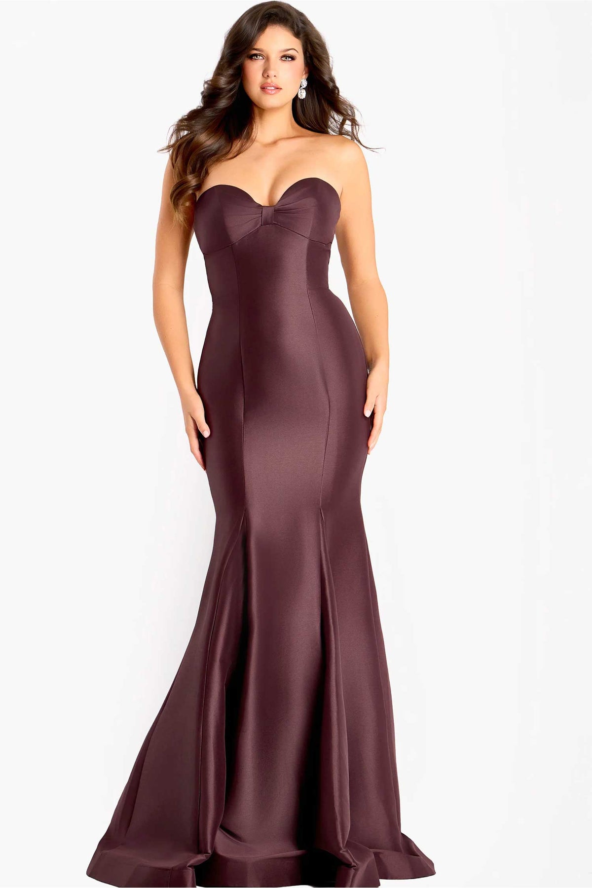 Jovani 45362 - Seamed Bodice Flared Satin Evening Gown
