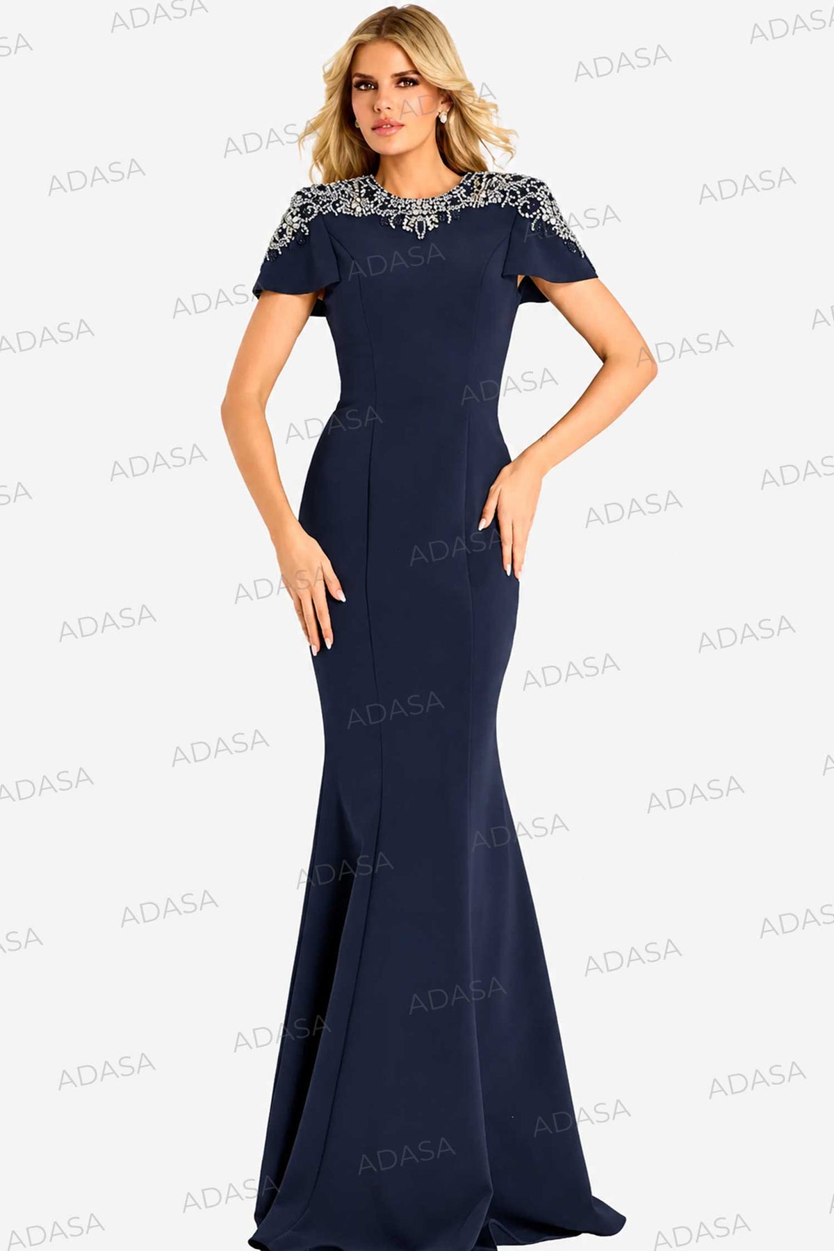 Jovani 45477 - Mermaid Crepe Evening Gown with Seamed Bodice