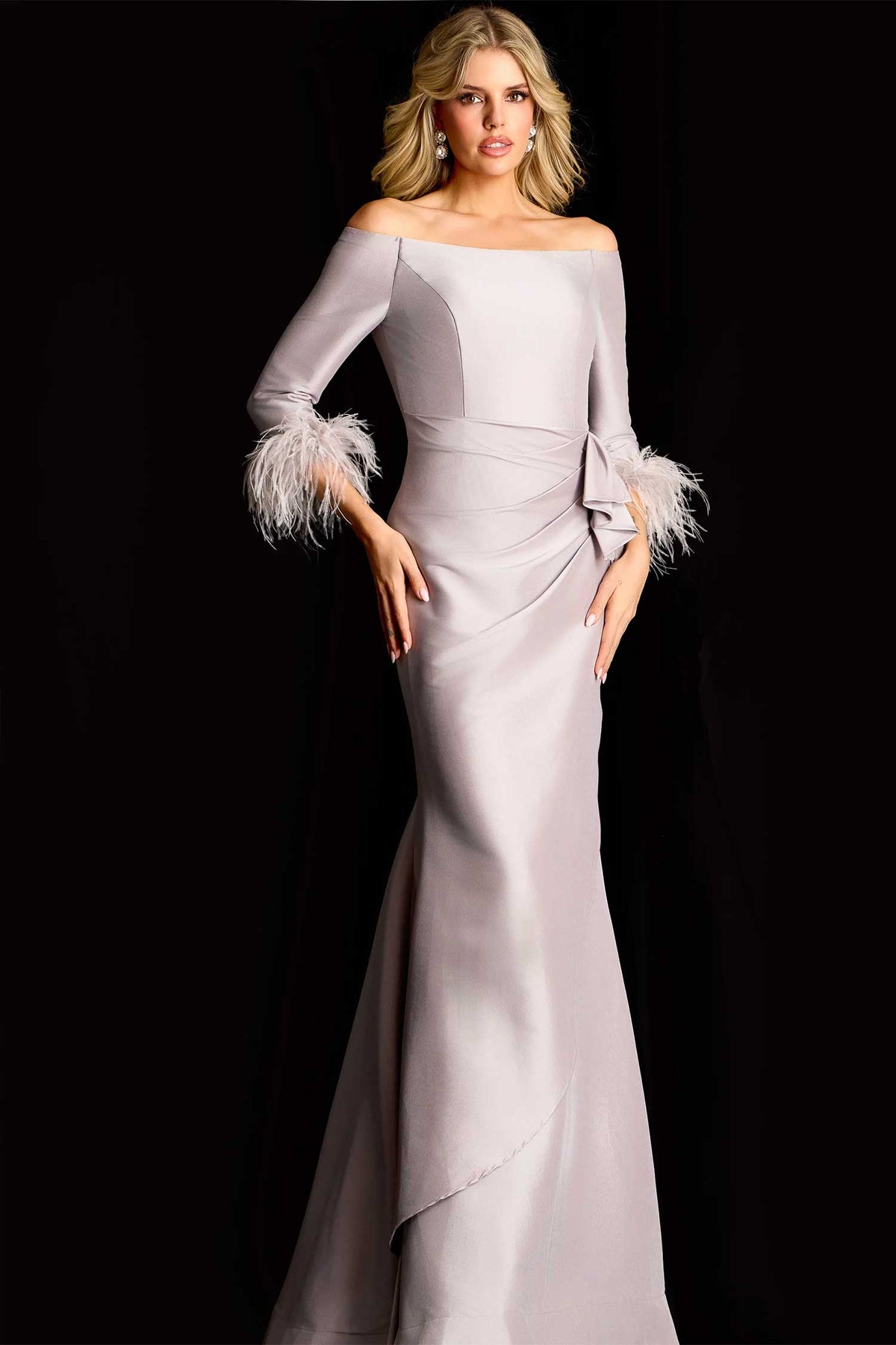 Jovani 45515 - Off Shoulder Satin Sheath Evening Gown