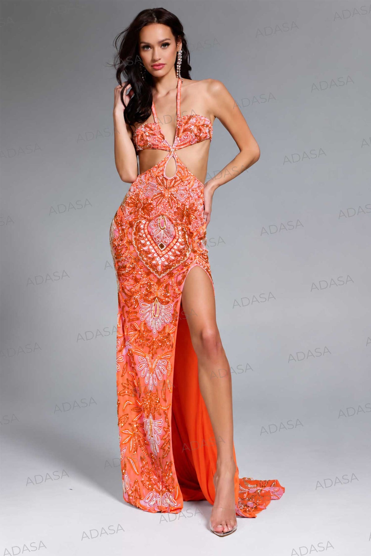 Jovani 45531 - Embellished Halter Cutout Gown