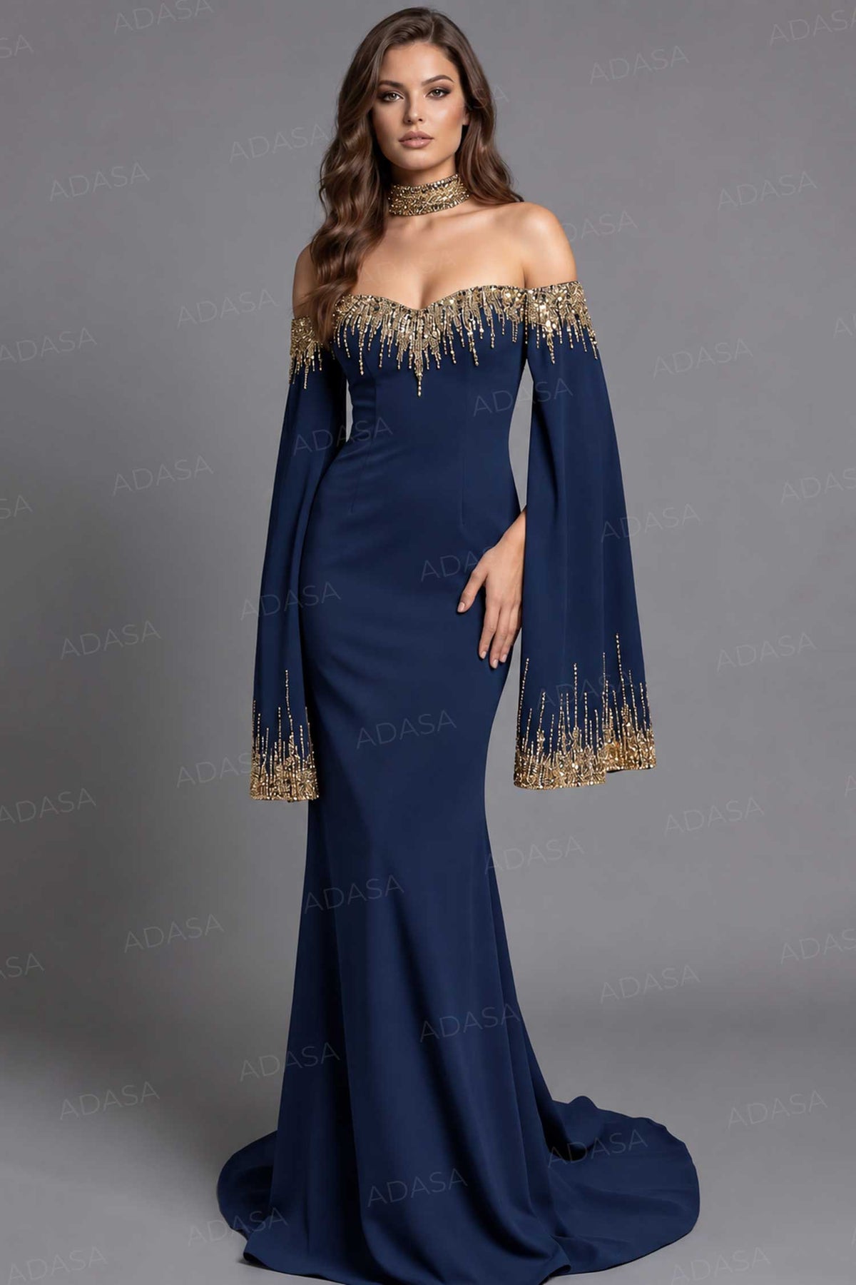 Jovani 45535 - Off Shoulder Fitted Gown with Choker