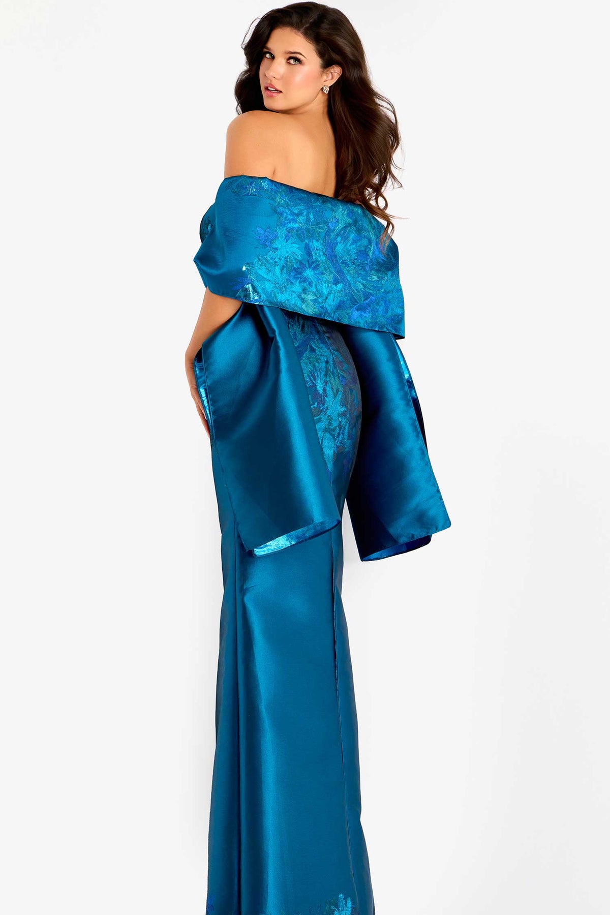 Jovani 45577 - Embroidered Satin Straight Neckline Gown