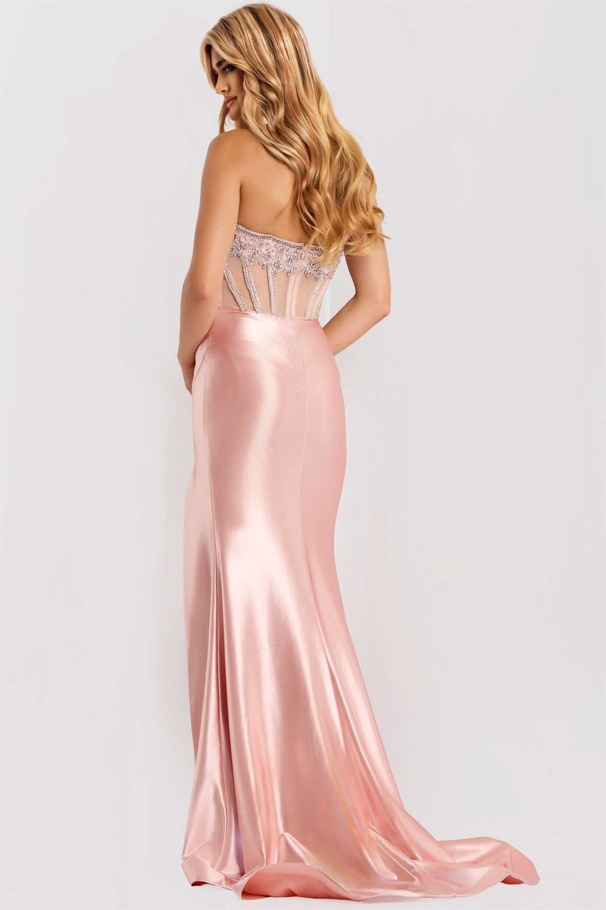 Jovani 45593 - Beaded Corset High Slit Prom Gown