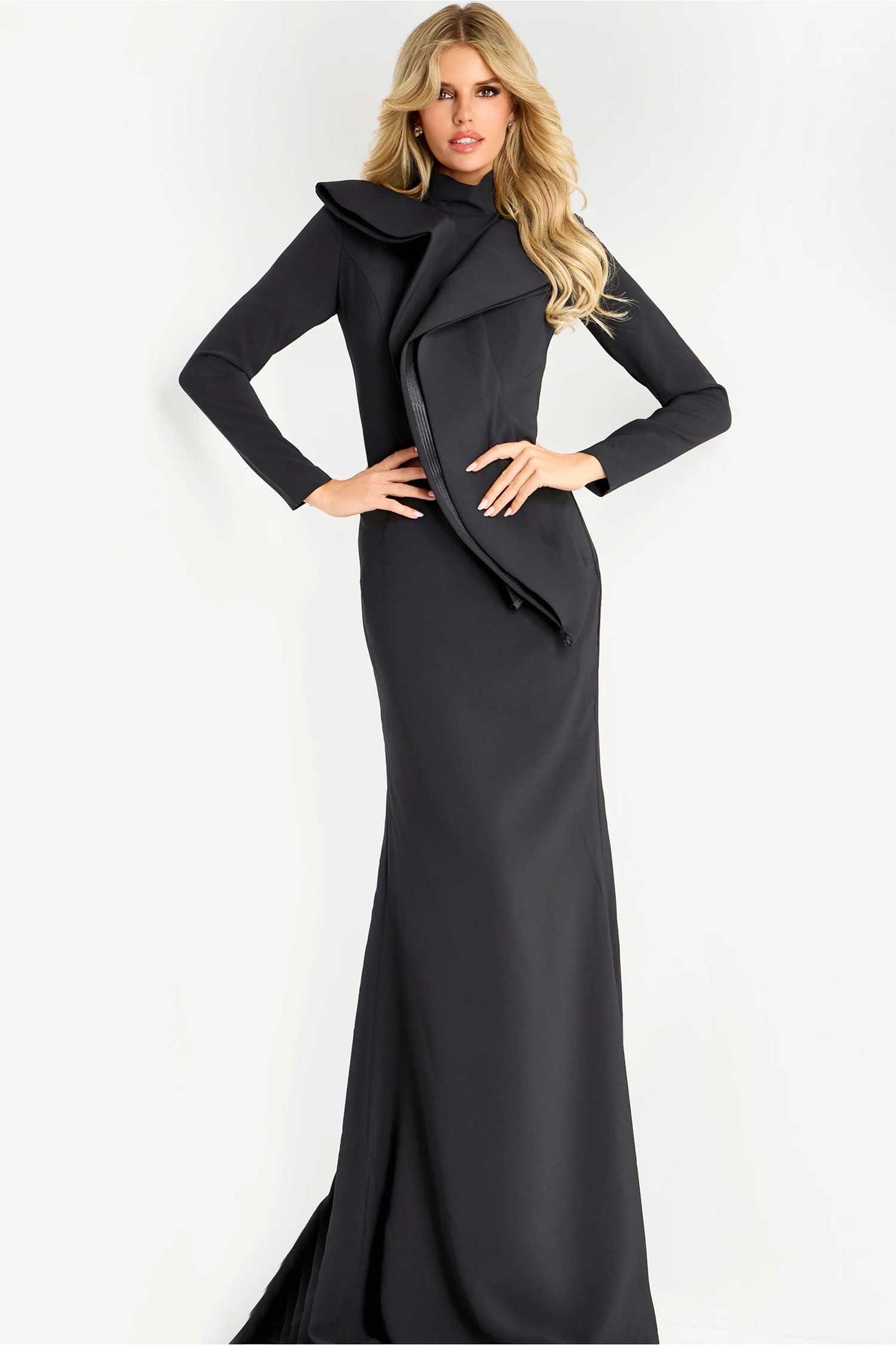 Jovani 45617 - Long Sleeve Structured Lapel Evening Gown