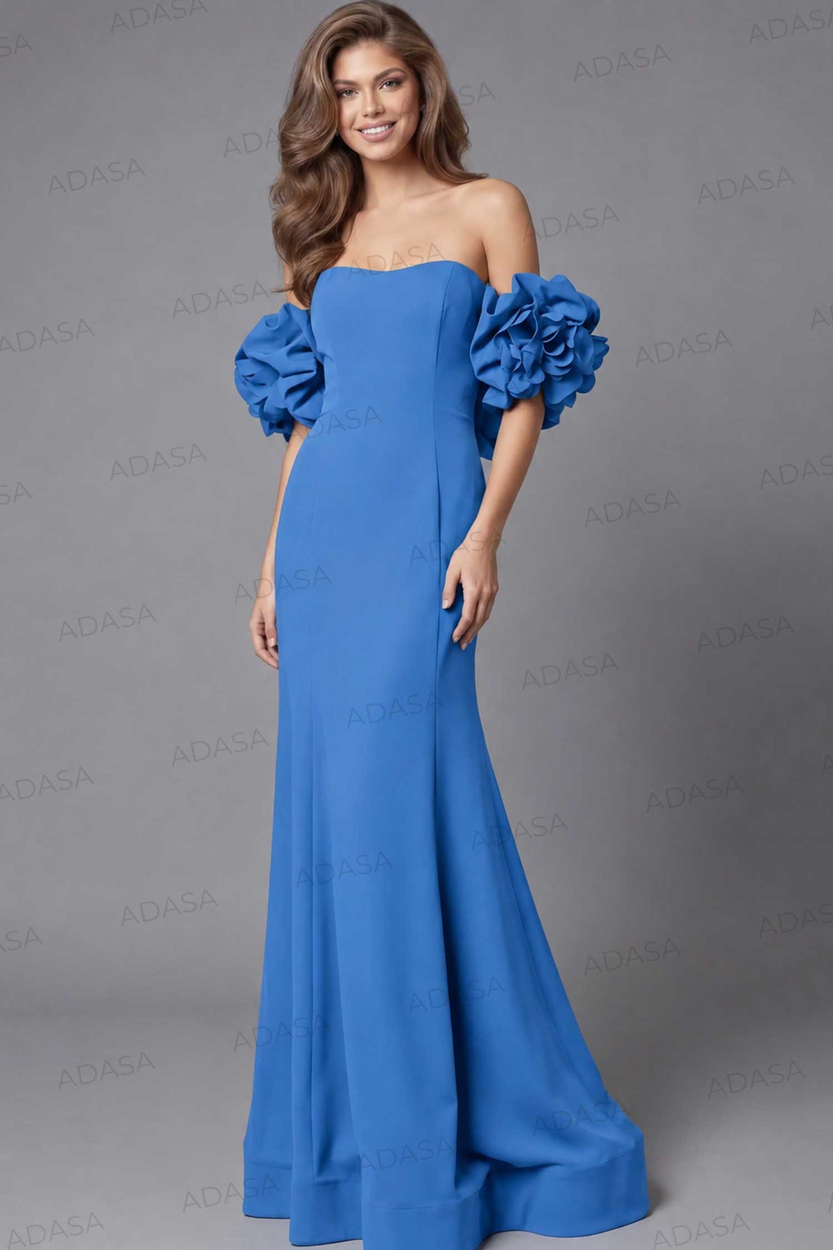 Jovani 45653 - Semi-Sweetheart Fitted Gown with Ruffle Sleeves