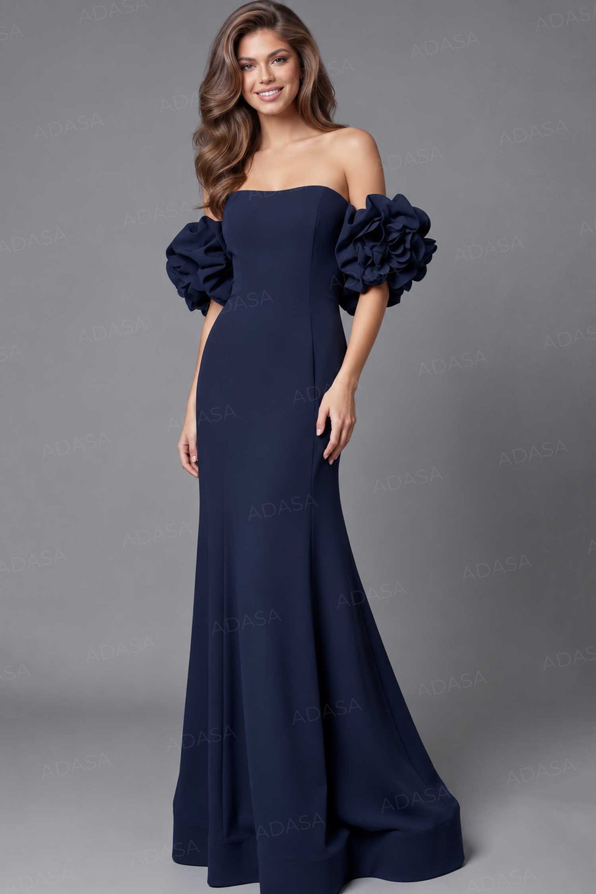 Jovani 45653 - Semi-Sweetheart Fitted Gown with Ruffle Sleeves