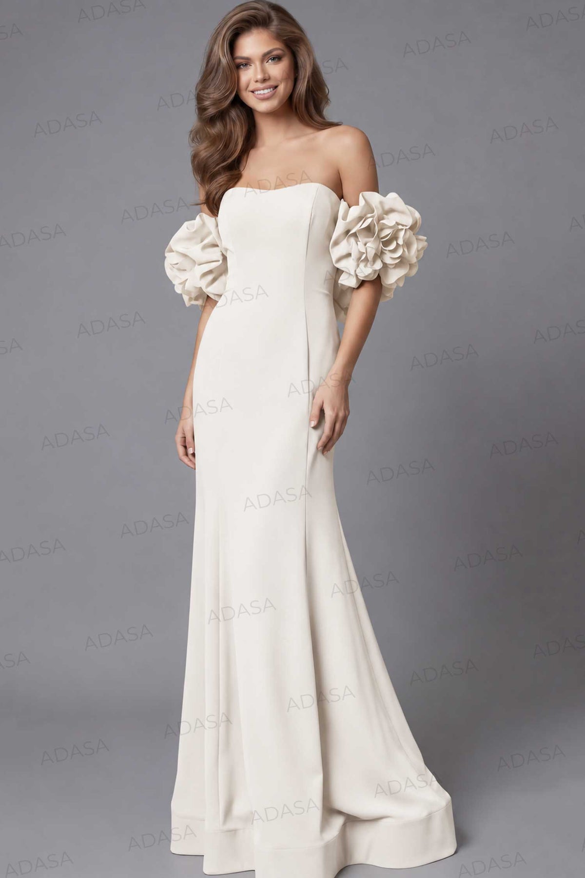 Jovani 45653 - Semi-Sweetheart Fitted Gown with Ruffle Sleeves