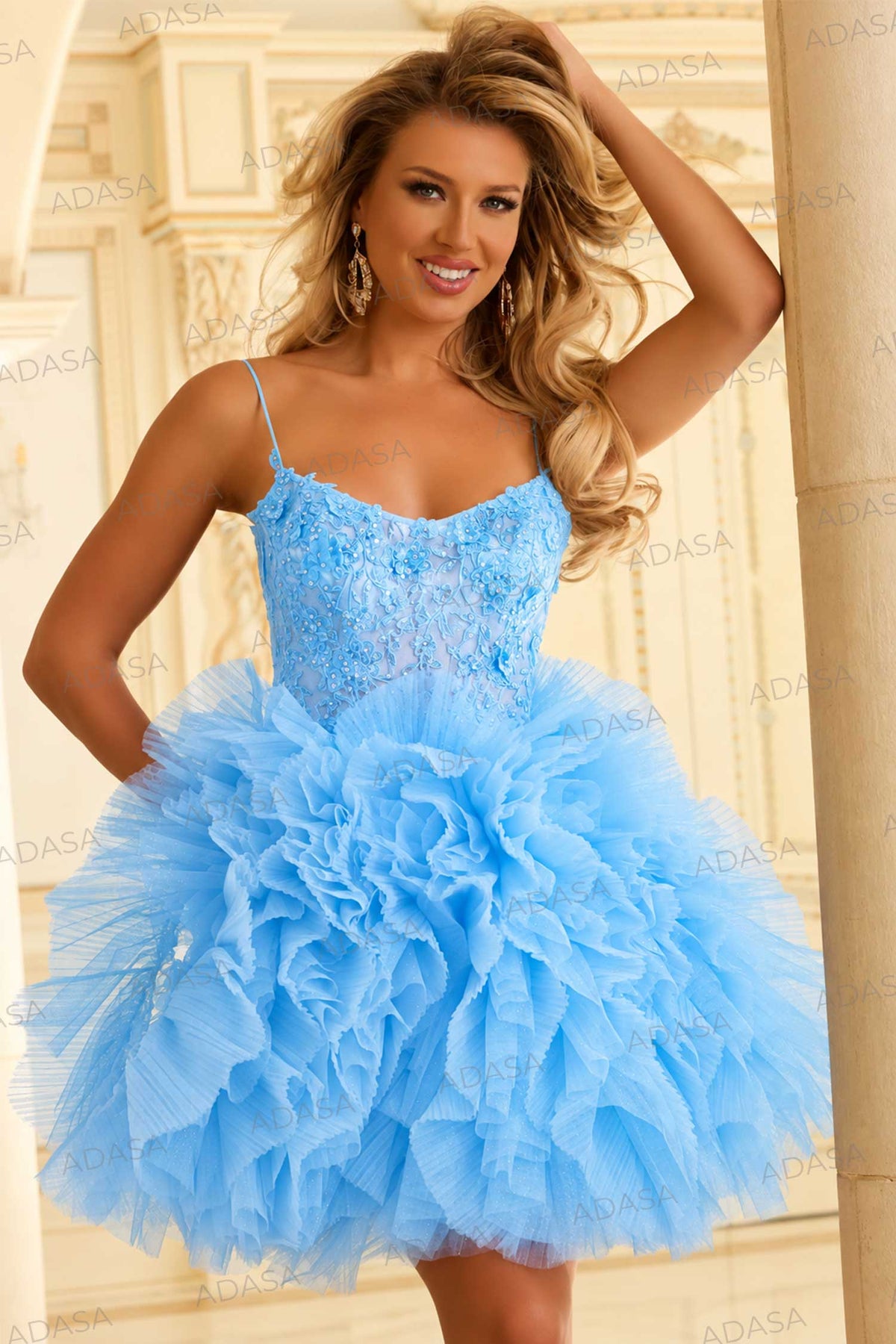 Jovani 45707 - Embroidered Sleeveless Dress with Ruffles