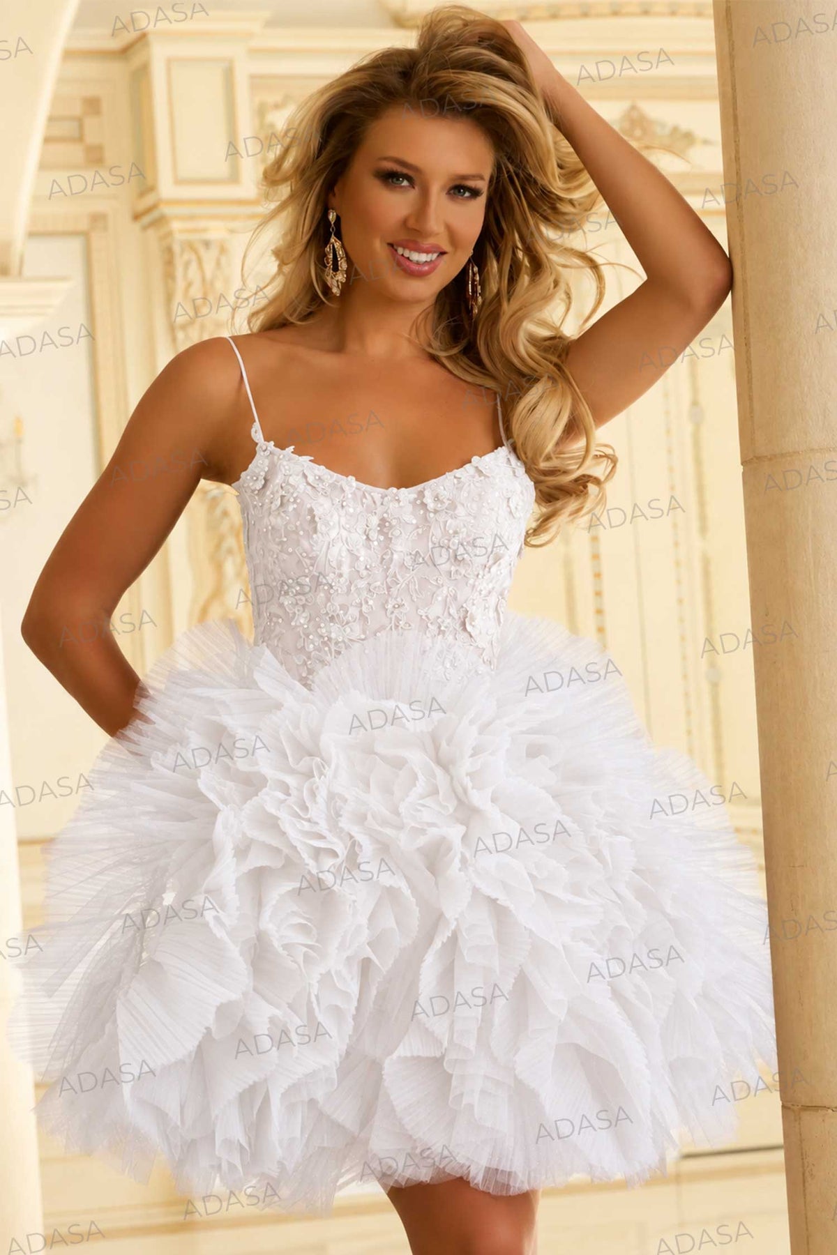 Jovani 45707 - Embroidered Sleeveless Dress with Ruffles