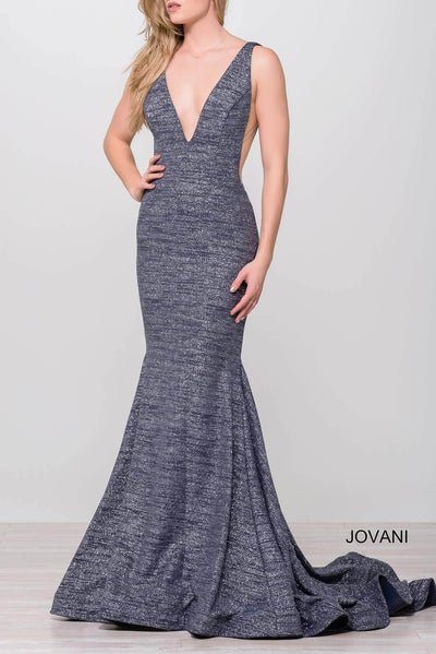 Jovani 45811 V-Neckline Prom Dress With Nude Cut-Outs Prom Dresses 16 / Gunmetal