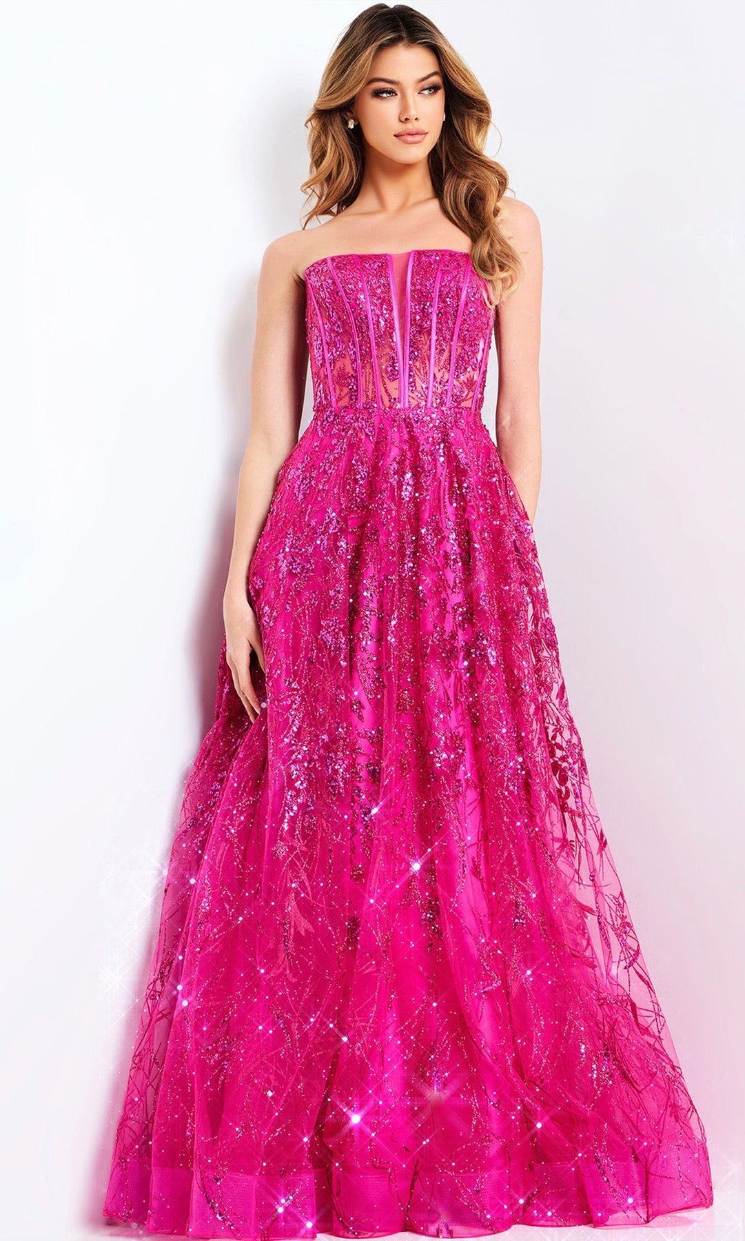 Jovani 45913 Bow Back Shimmer Straight Neckline Gown