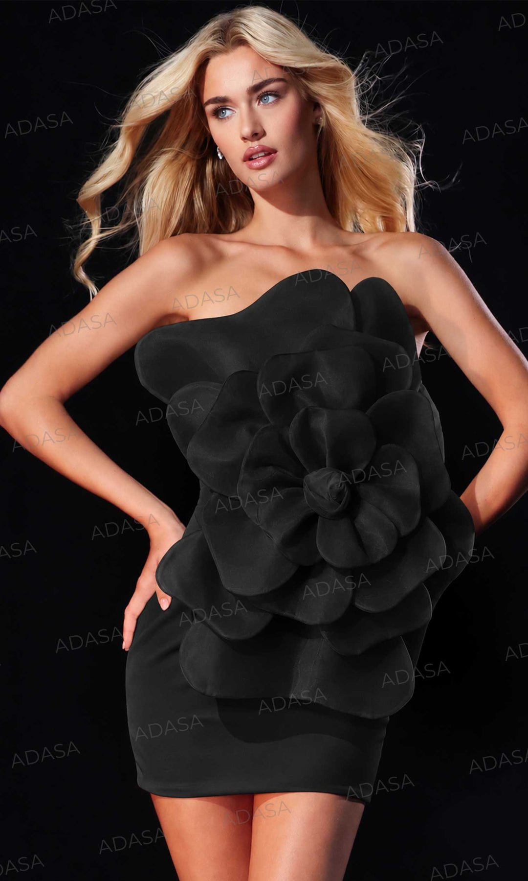 Jovani 45921 - Floral Applique Straight Neck Bodycon Dress