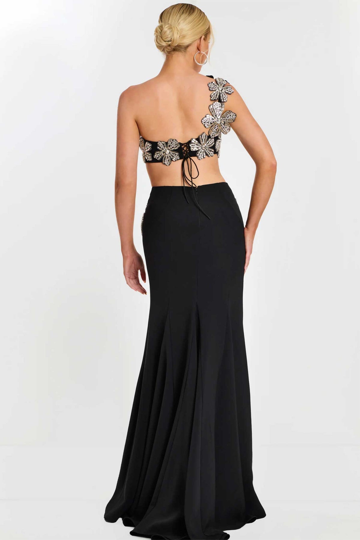 Jovani 46003 - Crystal Floral Two Piece Fitted Gown