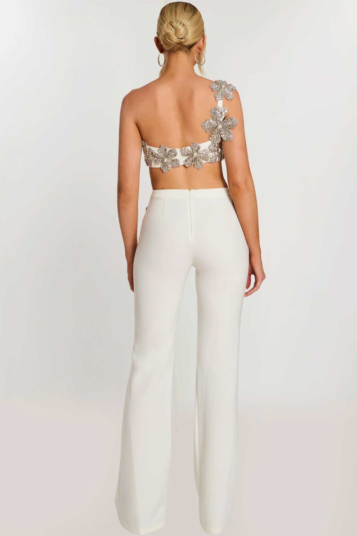 Jovani 46007 - Two Piece Pantsuit with Floral Appliques
