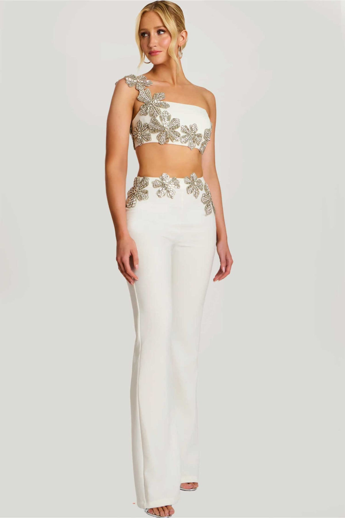 Jovani 46007 - Two Piece Pantsuit with Floral Appliques