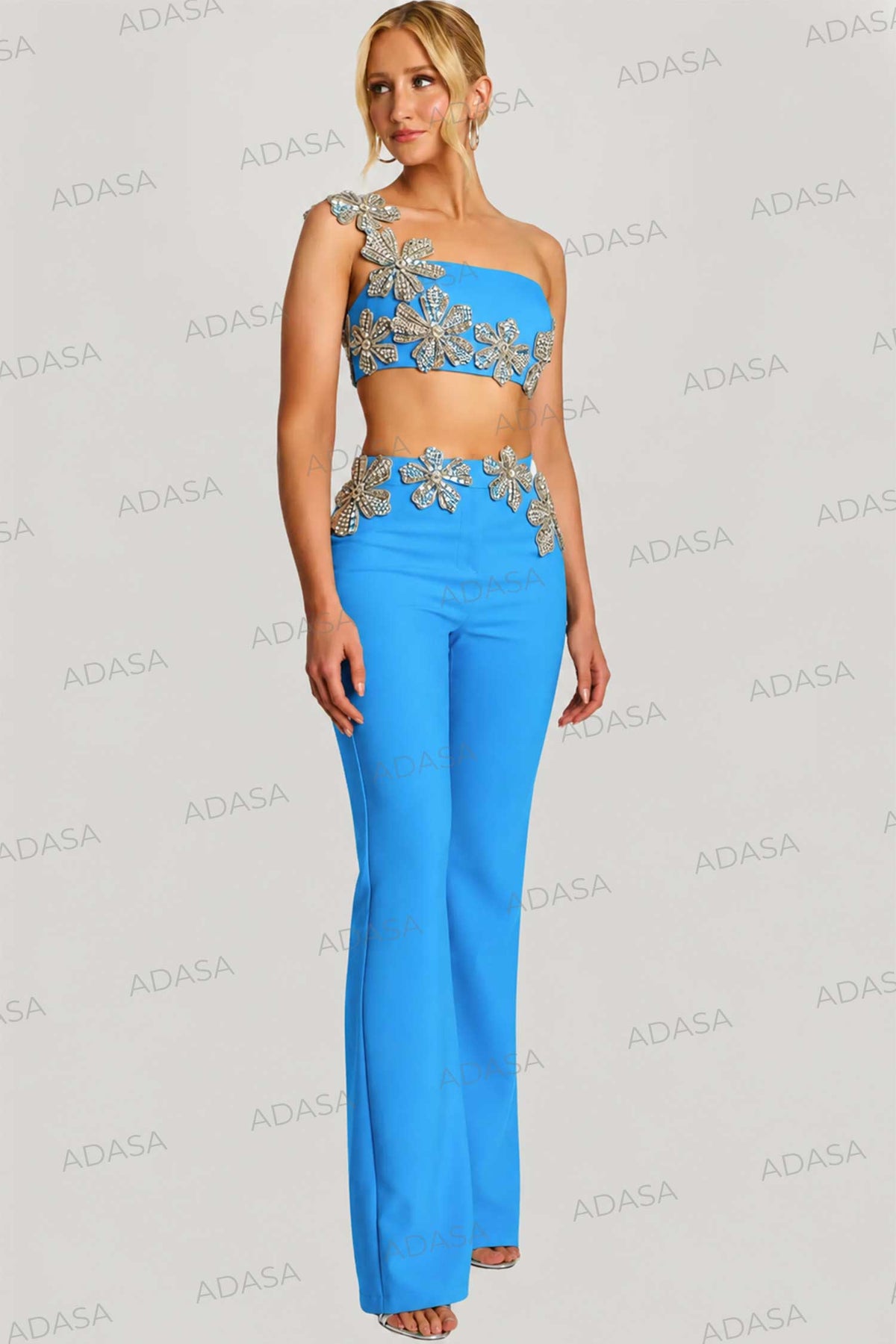 Jovani 46007 - Two Piece Pantsuit with Floral Appliques