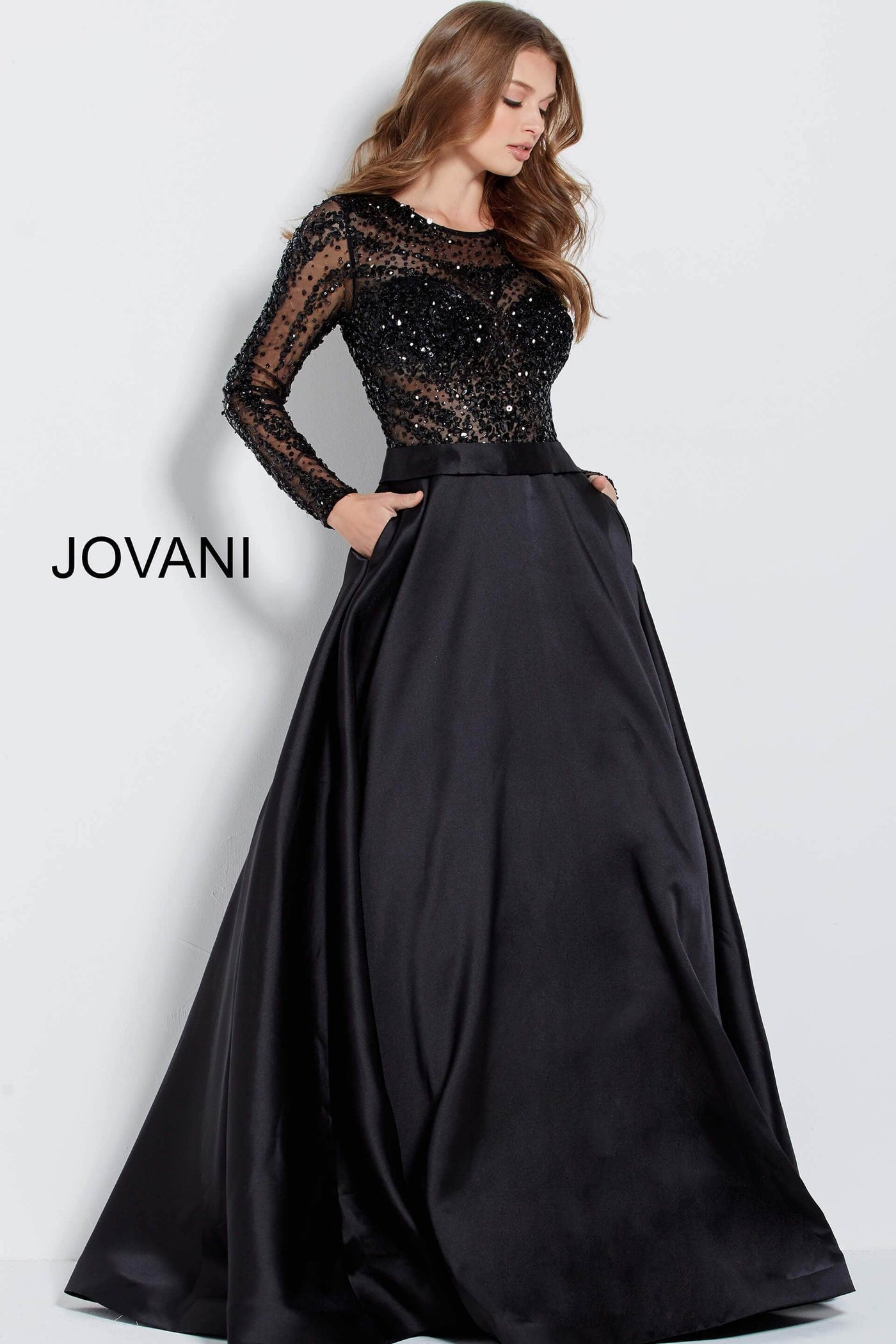 Jovani - 46066 Stone Embellished Long Sleeves Ballgown Mother of the Bride Dresses