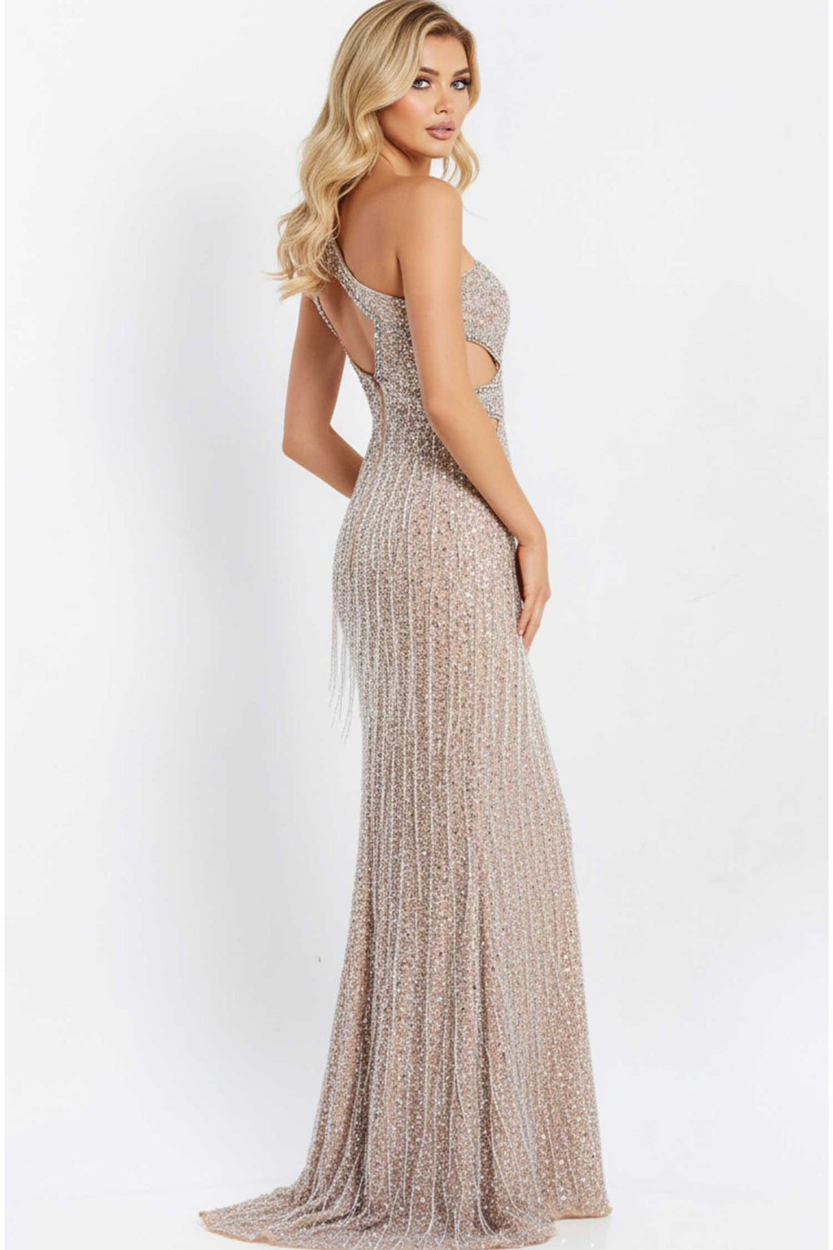 Jovani 46214 - Cutout Bodice Asymmetric Sequin Dress