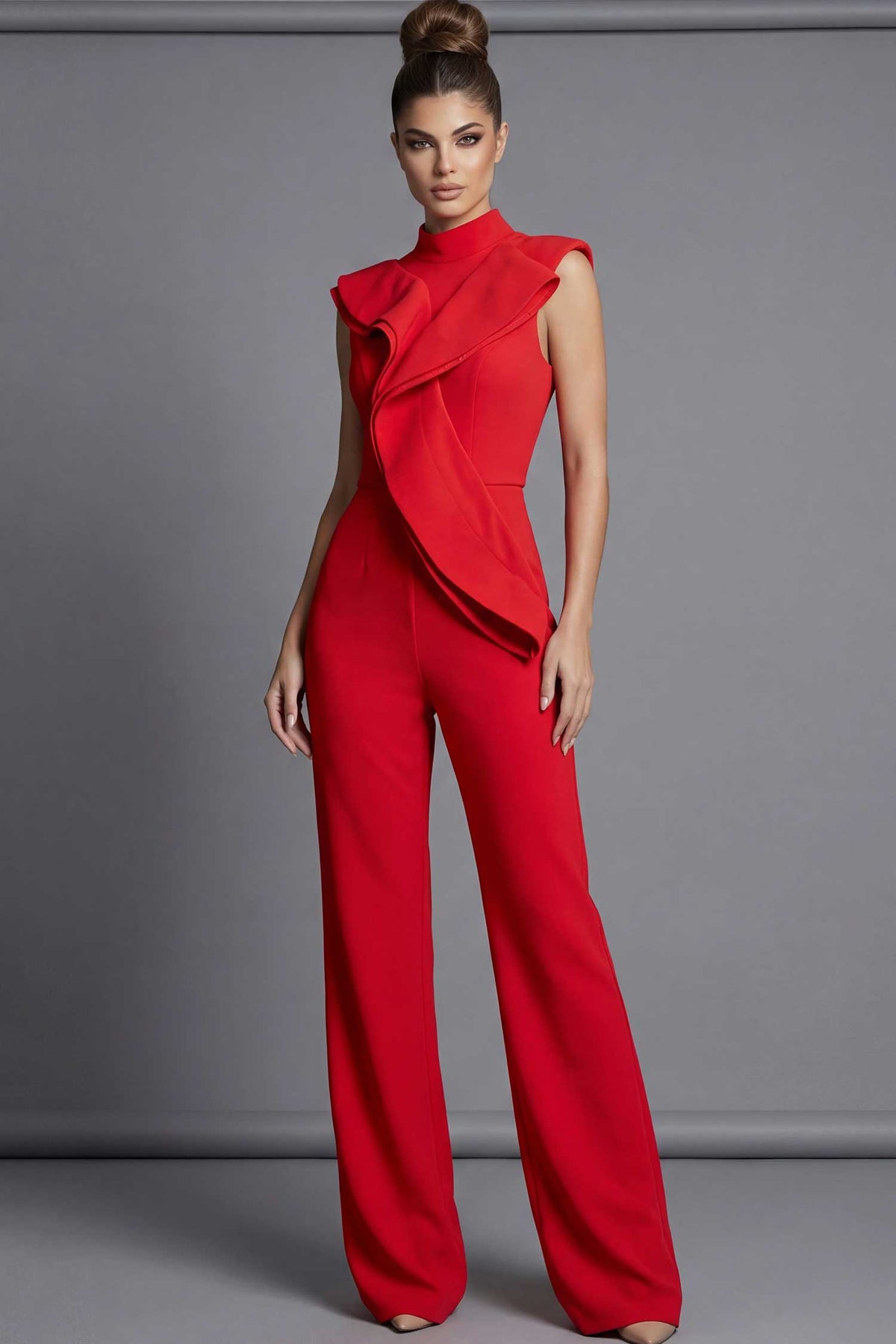 Jovani 46284 - High Neck Jumpsuit with Ruffle Accent