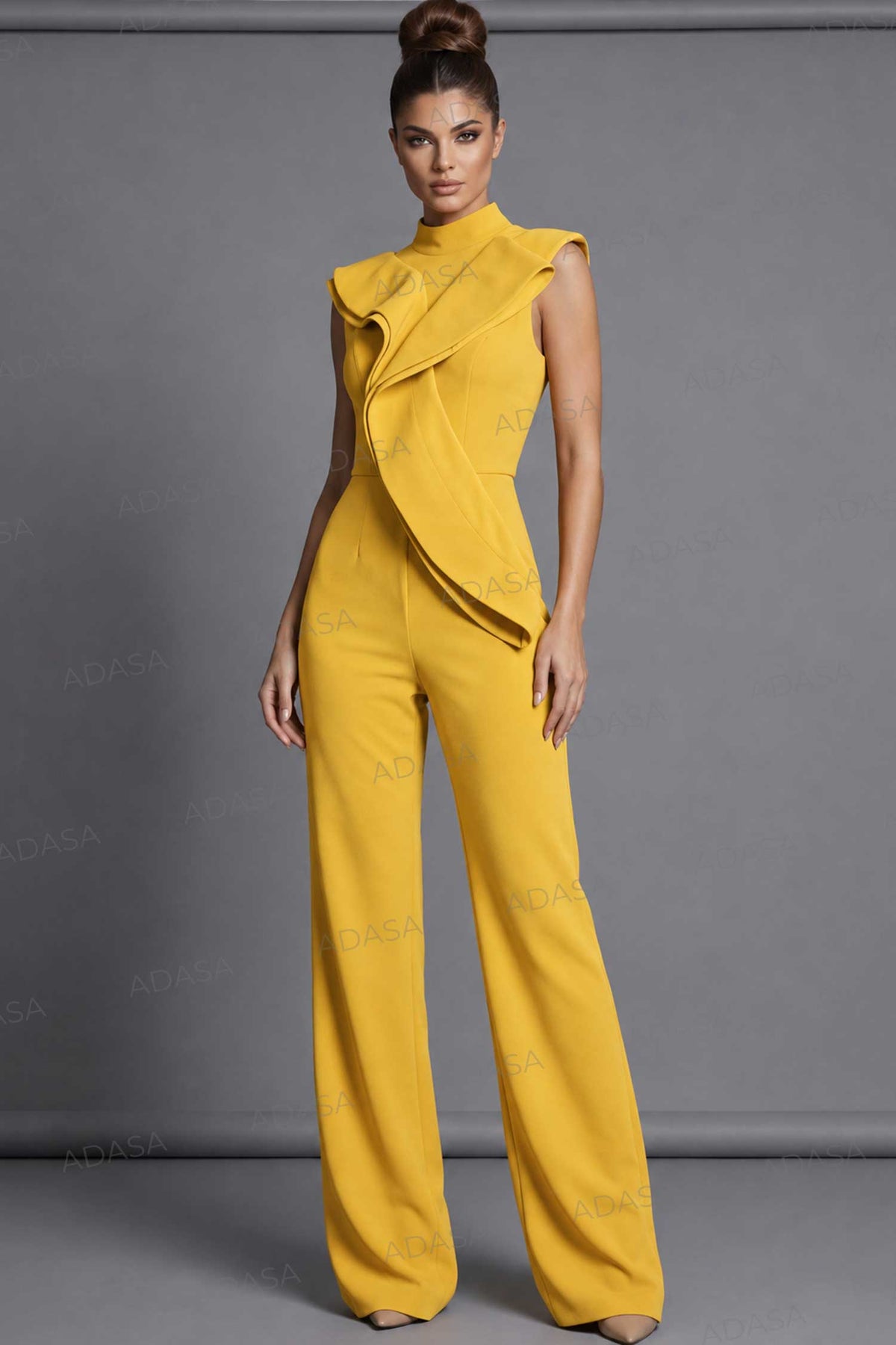 Jovani 46284 - High Neck Jumpsuit with Ruffle Accent