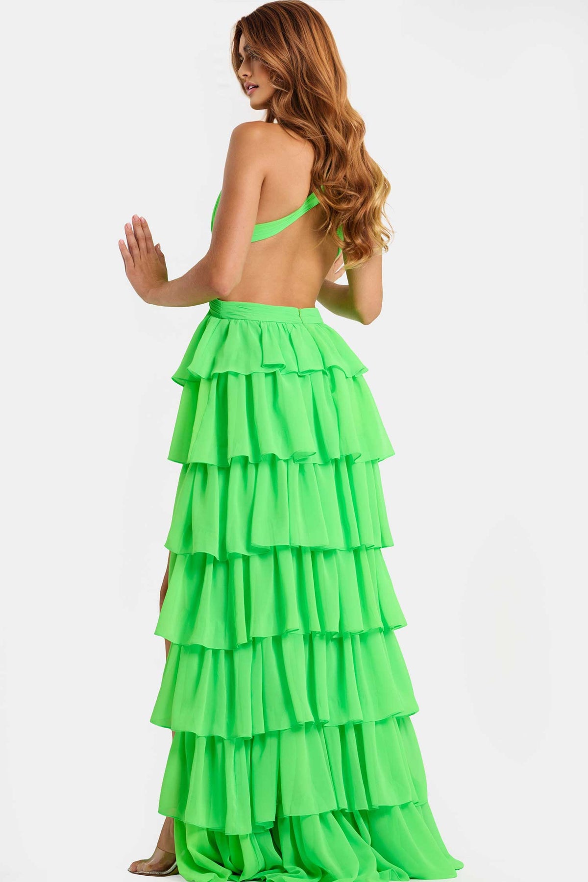 Jovani 46338 - Cutout Waist Tiered A-Line Prom Gown