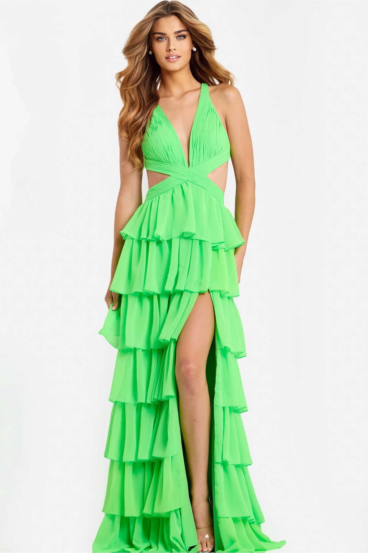 Jovani 46338 - Cutout Waist Tiered A-Line Prom Gown