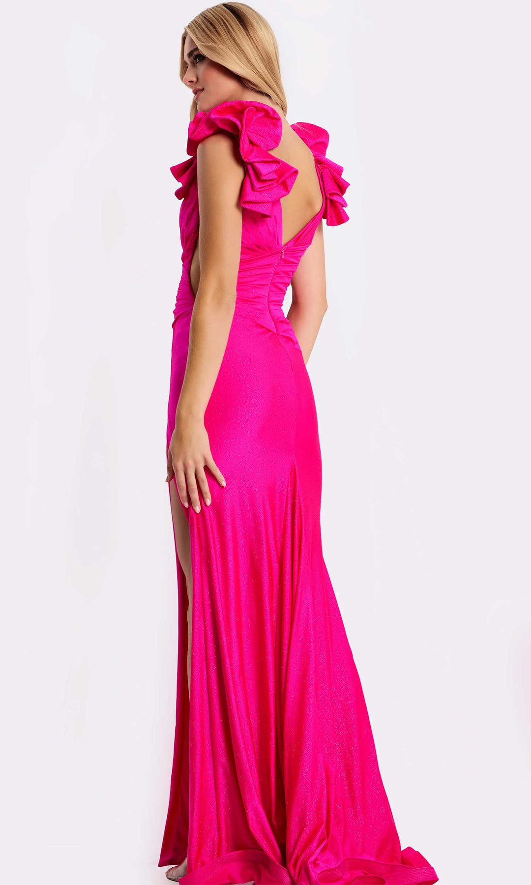 Jovani 46496 - Pleated Bodice Cutout Side Jersey Gown