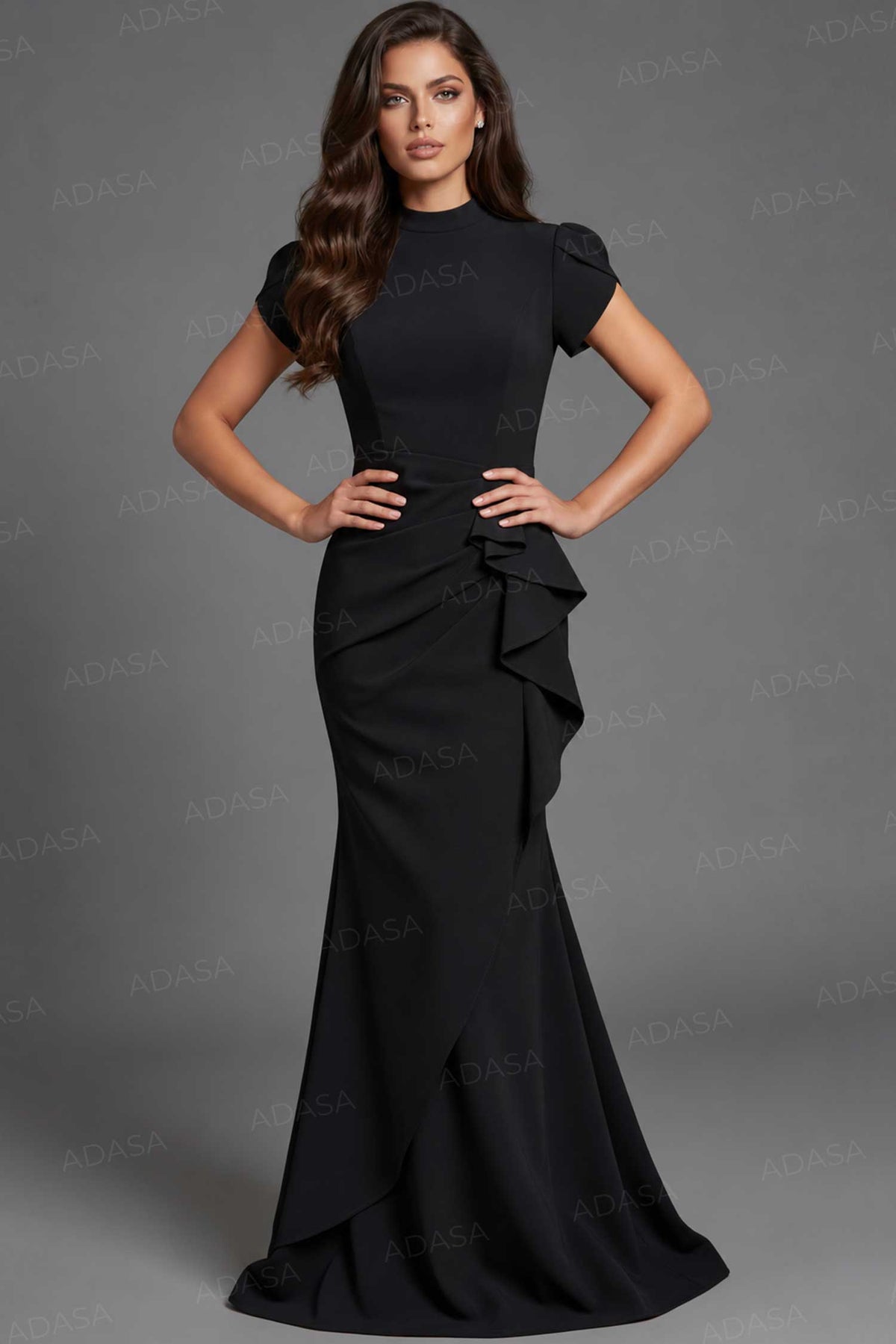 Jovani 46520 - Cap Sleeve Crepe Trumpet Gown