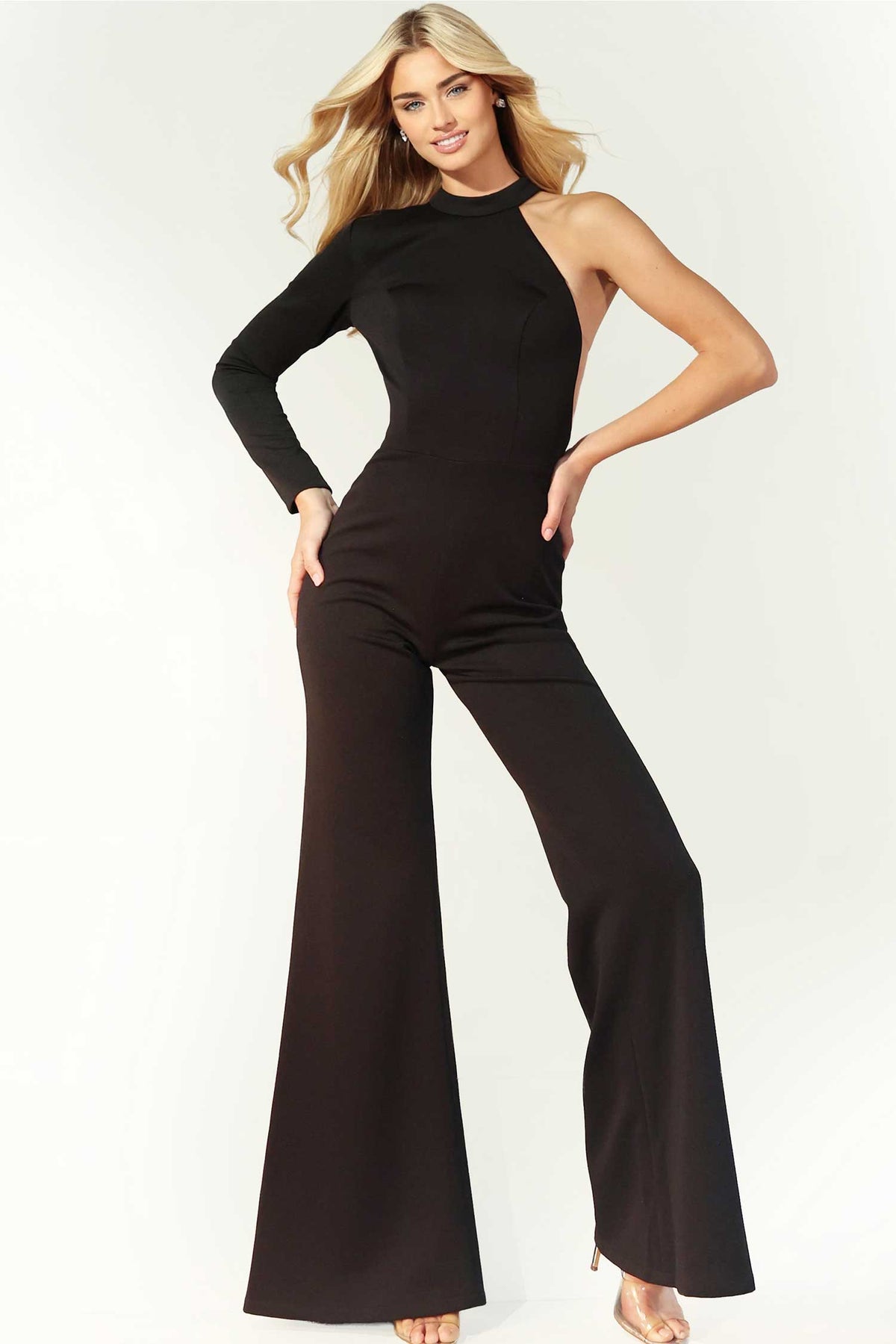 Jovani 46581 - Flared Leg One Shoulder Jumpsuit