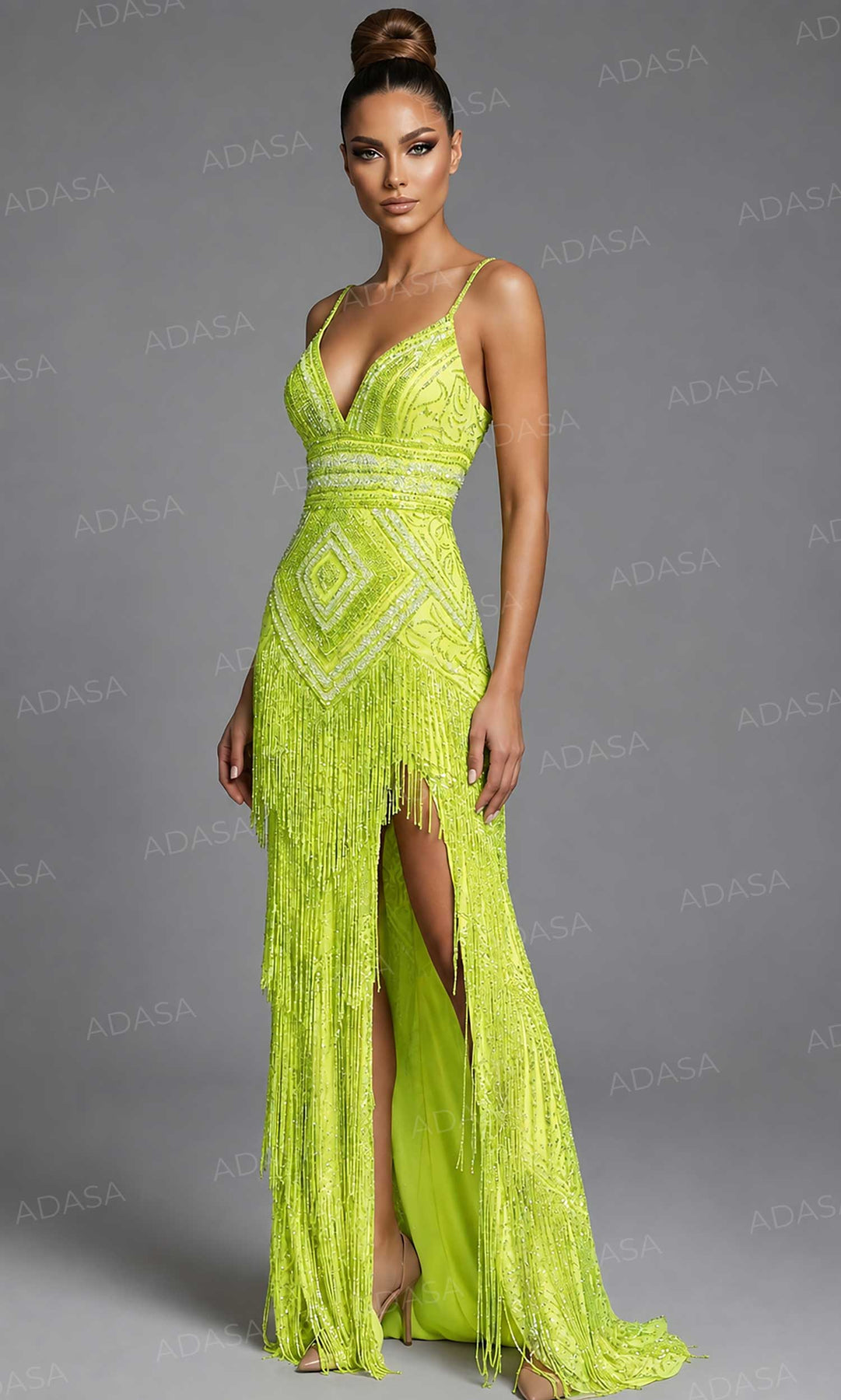 Jovani 46640 - Geometric Beaded High Slit Prom Gown